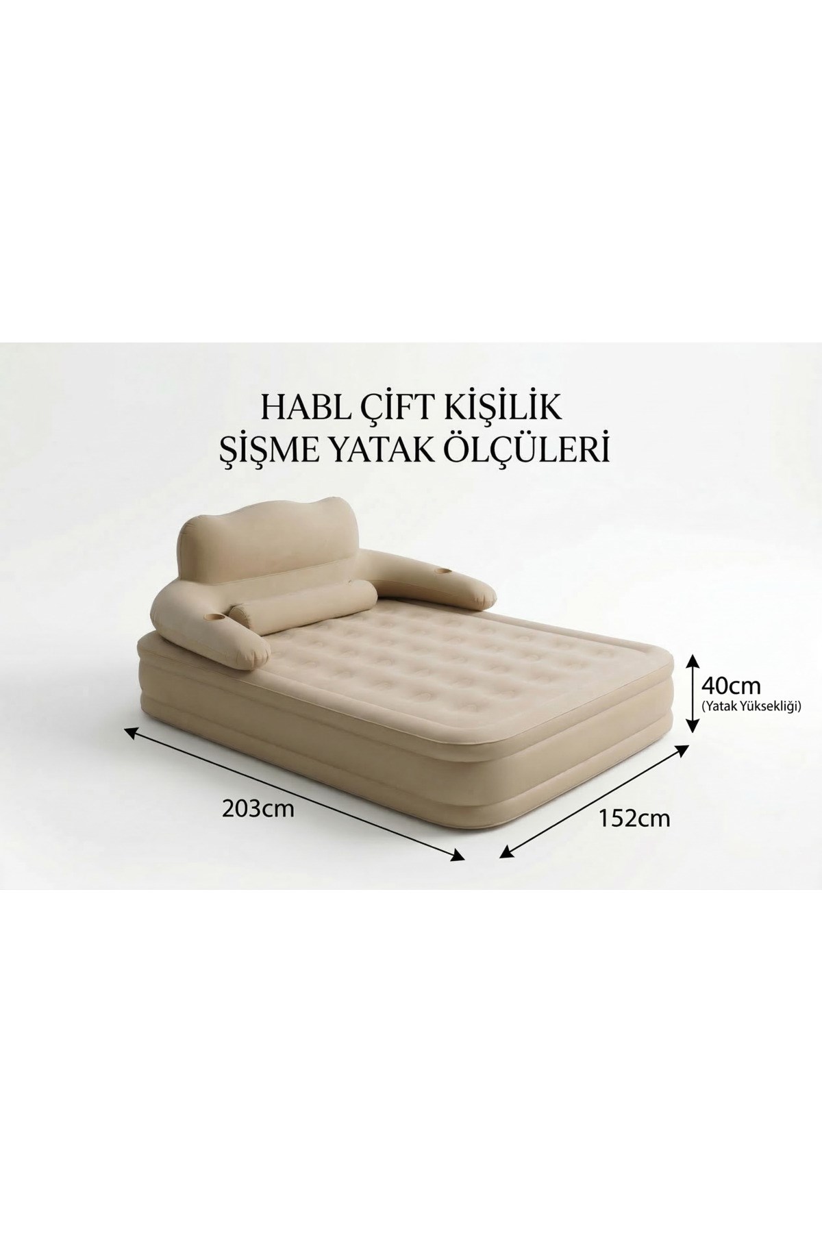 HABL Çift Kişilik Otomatik Şişme Yatak Çıkarılabilir Başlıklı Kamp ve Misafir Yatağı 203x152x40cm