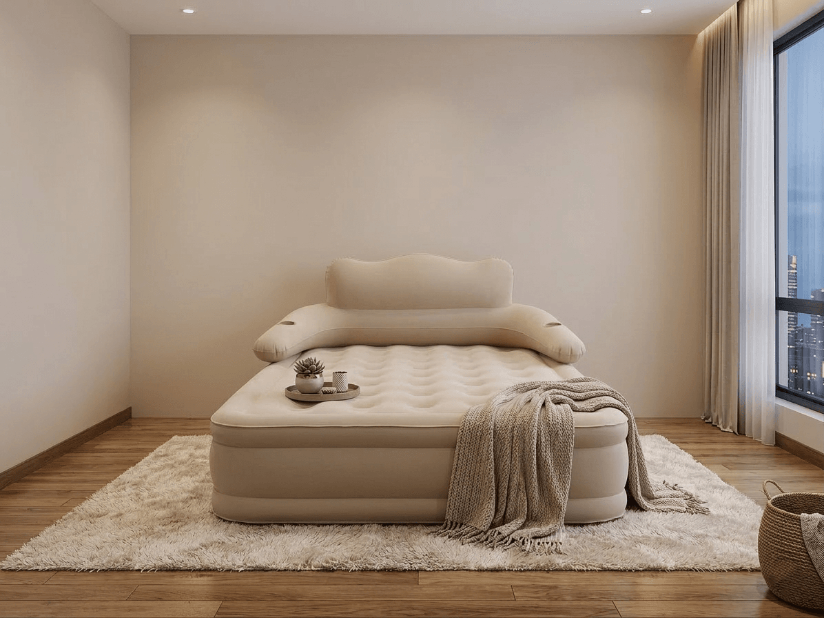HABL Çift Kişilik Otomatik Şişme Yatak Çıkarılabilir Başlıklı Kamp ve Misafir Yatağı 203x152x40cm