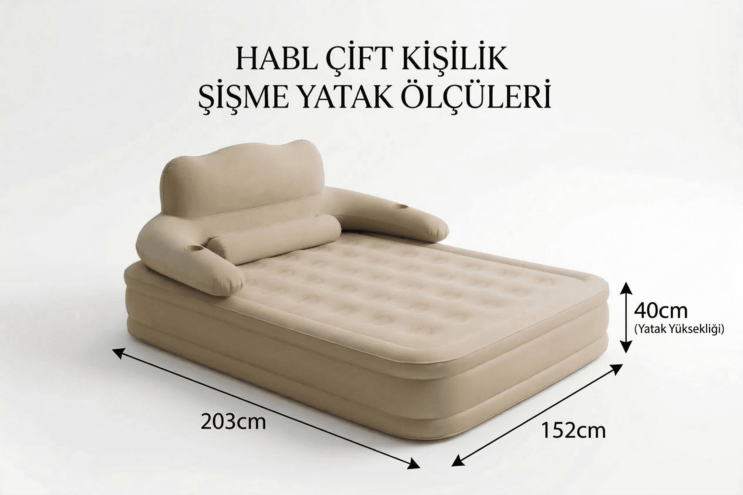 HABL Çift Kişilik Otomatik Şişme Yatak Çıkarılabilir Başlıklı Kamp ve Misafir Yatağı 203x152x40cm