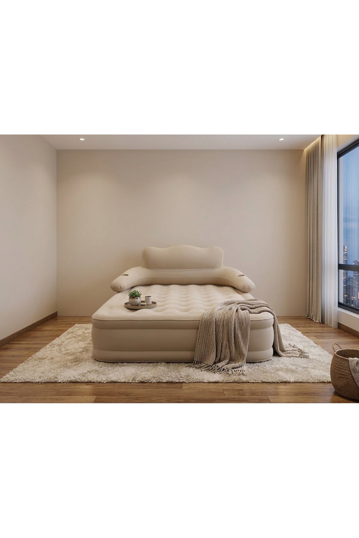 HABL Çift Kişilik Otomatik Şişme Yatak Çıkarılabilir Başlıklı Kamp ve Misafir Yatağı 203x152x40cm