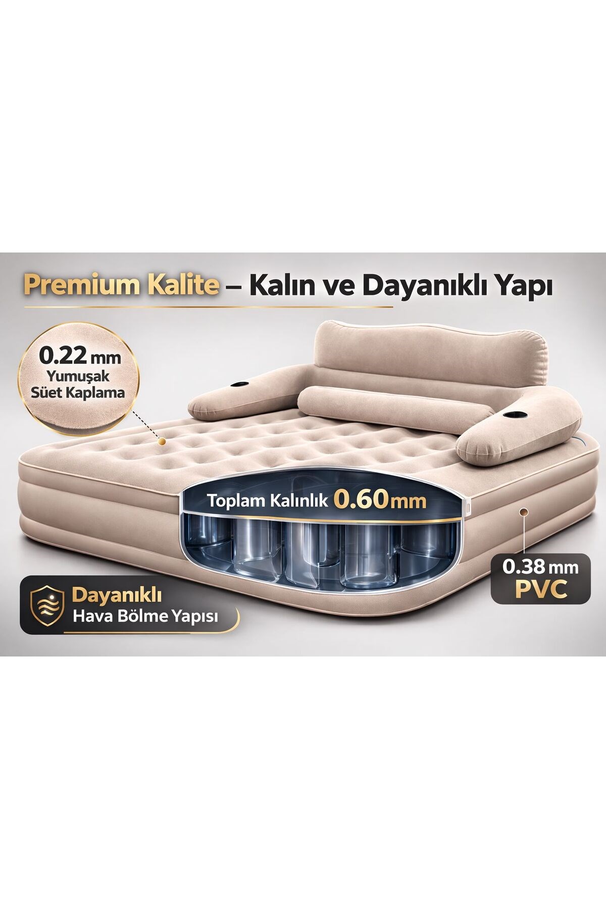 HABL Çift Kişilik Otomatik Şişme Yatak Çıkarılabilir Başlıklı Kamp ve Misafir Yatağı 203x152x40cm
