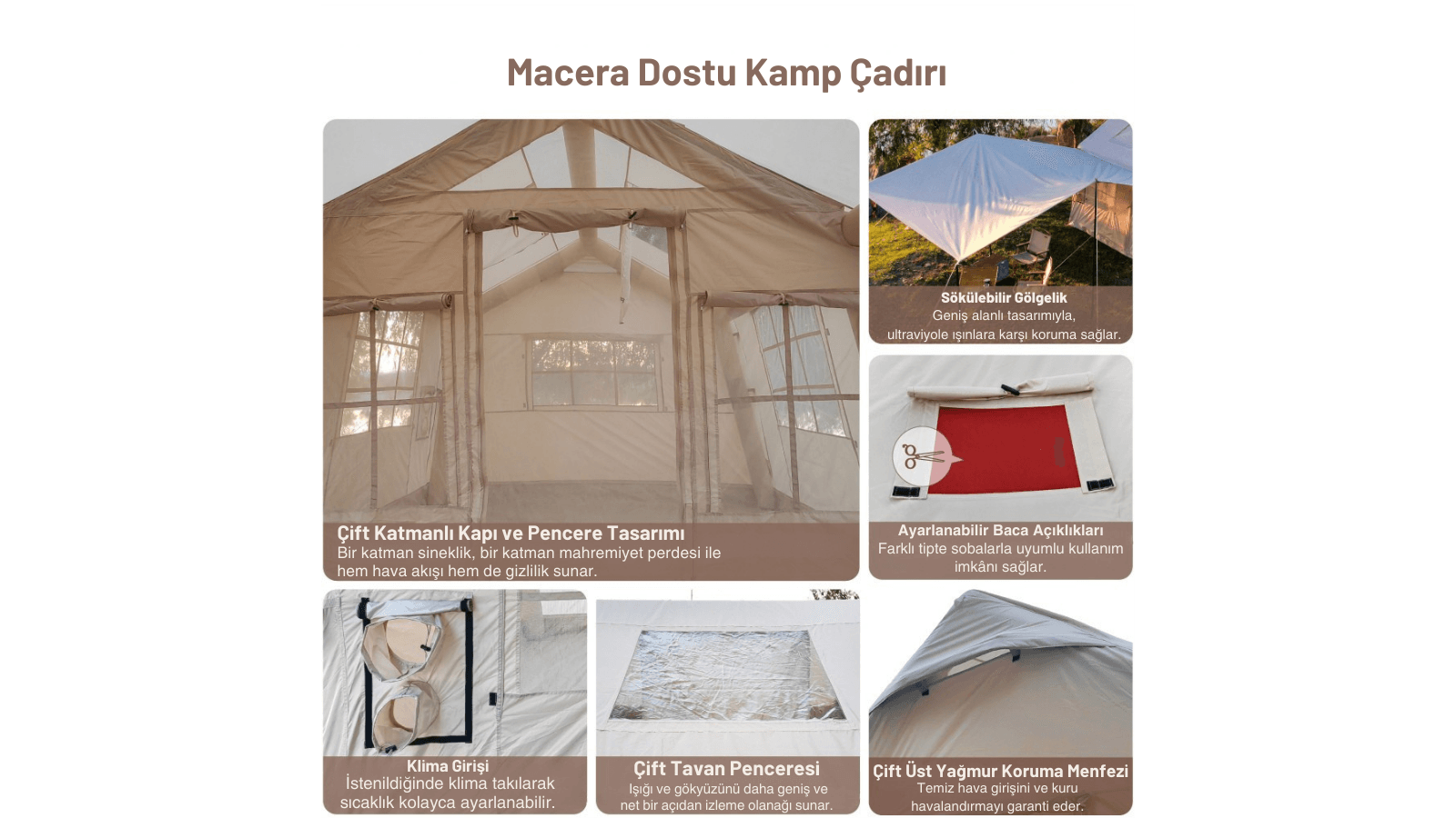 Habl Çift Tenteli Şişme Kamp Çadırı 420D Güçlendirilmiş Kumaş - 12 M2 - 2 Odalı
