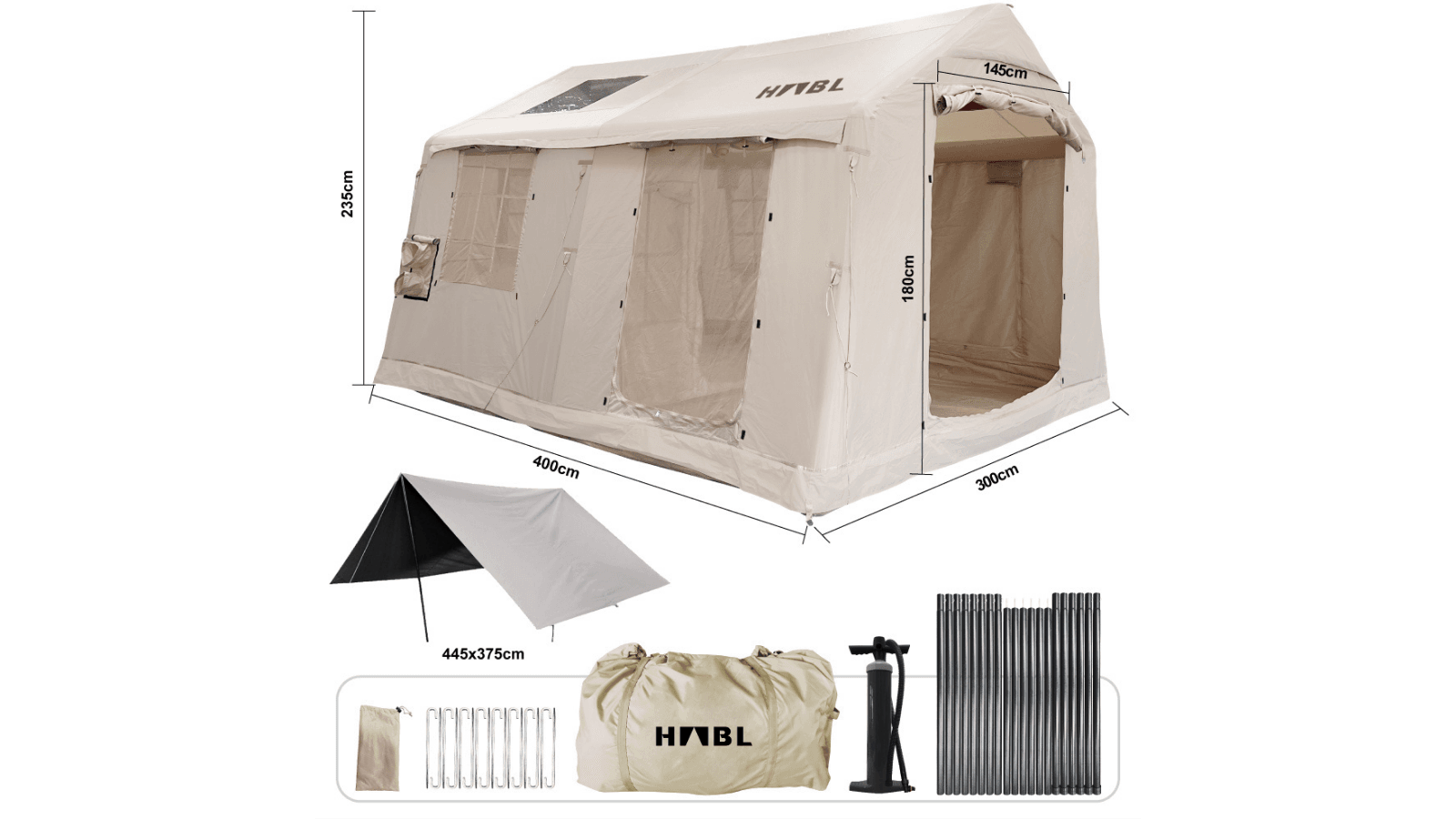 Habl Çift Tenteli Şişme Kamp Çadırı 420D Güçlendirilmiş Kumaş - 12 M2 - 2 Odalı
