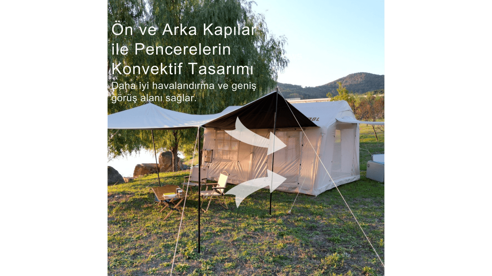 Habl Çift Tenteli Şişme Kamp Çadırı 420D Güçlendirilmiş Kumaş - 12 M2 - 2 Odalı