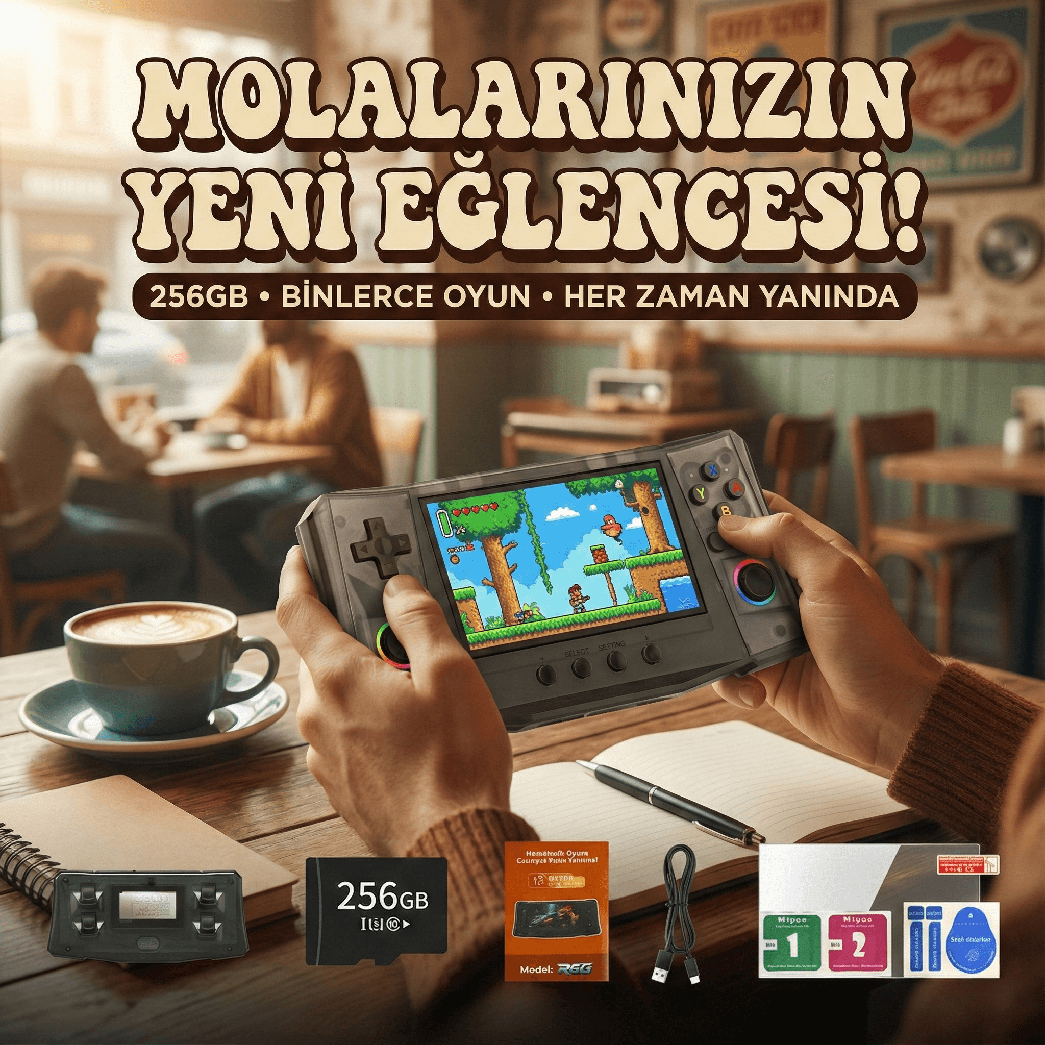 Habl R50 Arkos 2.0 +50.000 Oyunlu El Konsolu 256 GB Taşınabilir Retro Oyun Konsolu Siyah