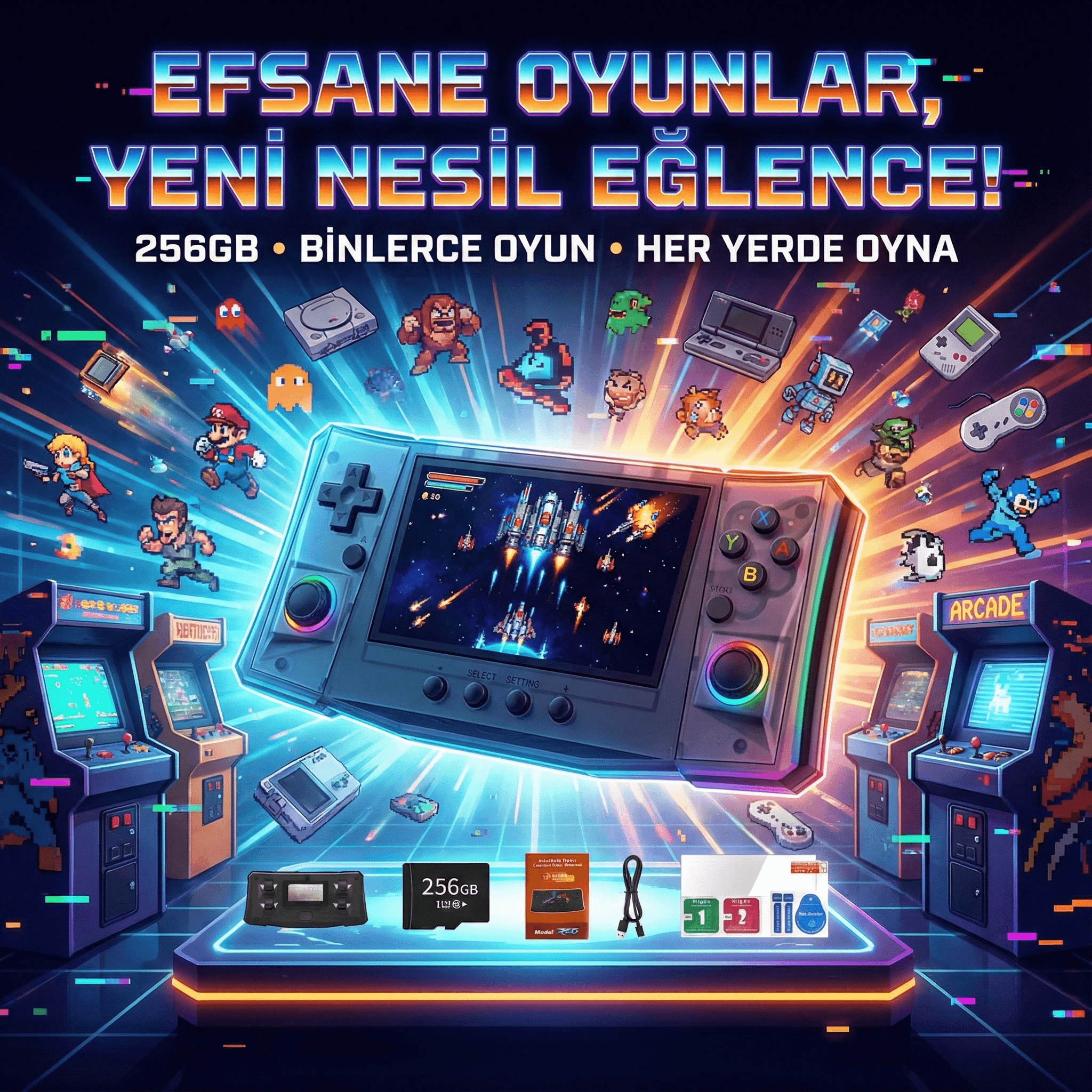 Habl R50 Arkos 2.0 +50.000 Oyunlu El Konsolu 256 GB Taşınabilir Retro Oyun Konsolu Siyah