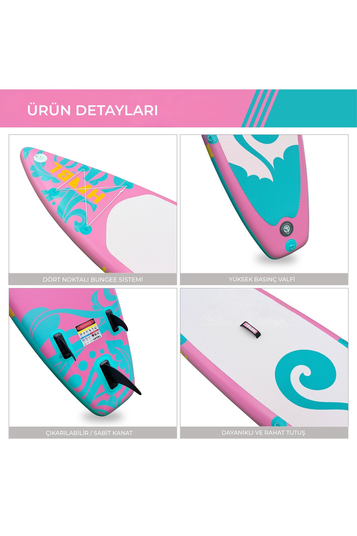 Habl Şişme Deniz Sup Board - Paddle Board – 320 x 81 x 15 Pembe