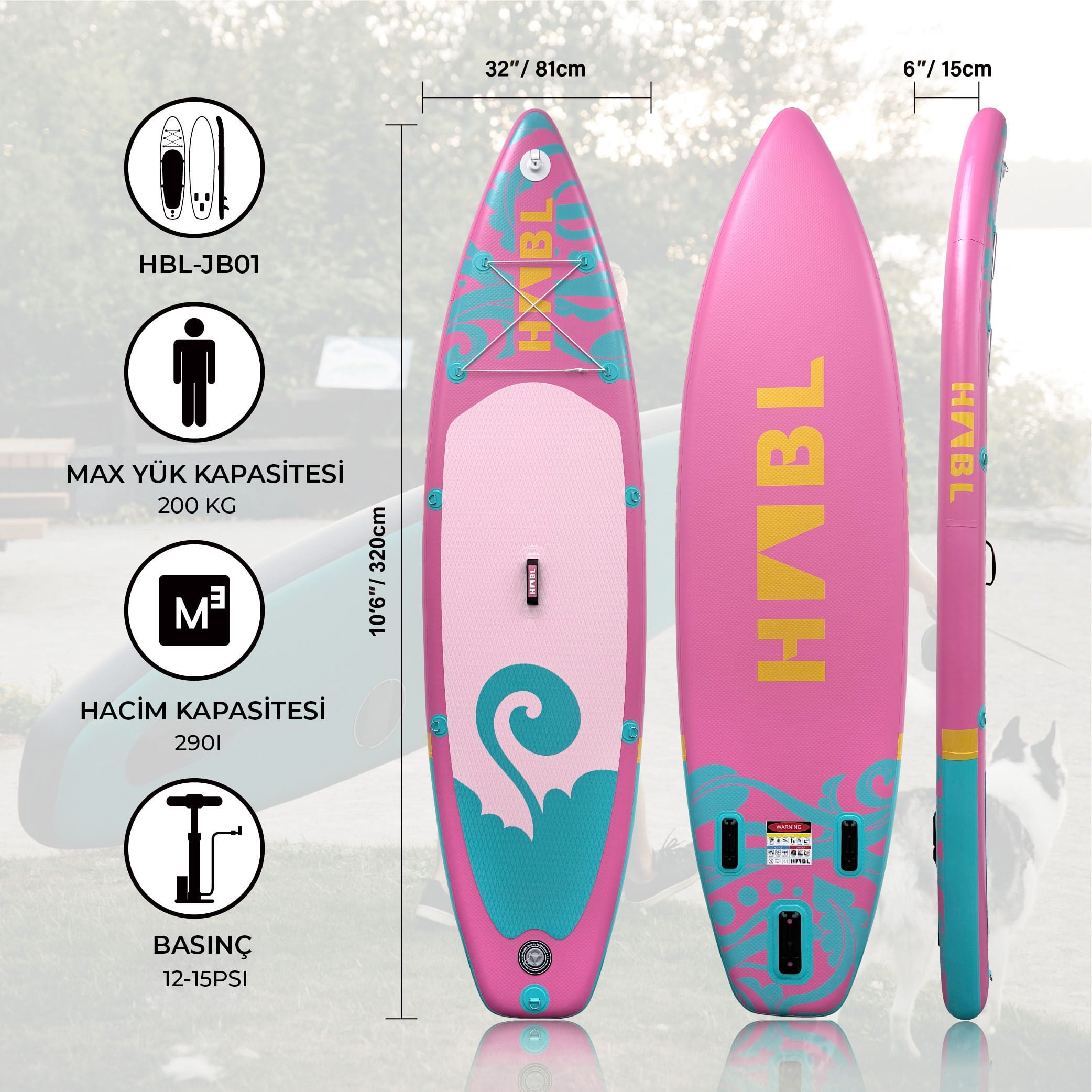 Habl Şişme Deniz Sup Board - Paddle Board – 320 x 81 x 15 Pembe