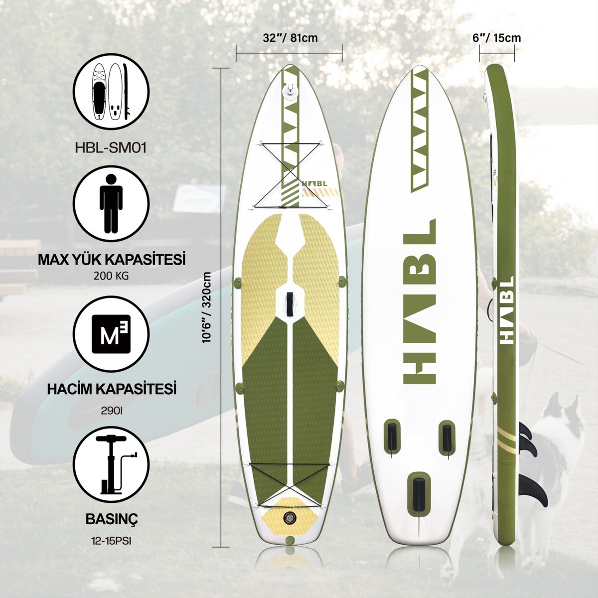 Habl Şişme Deniz Sup Board - Paddle Board – 320 x 81 x 15 Yeşil