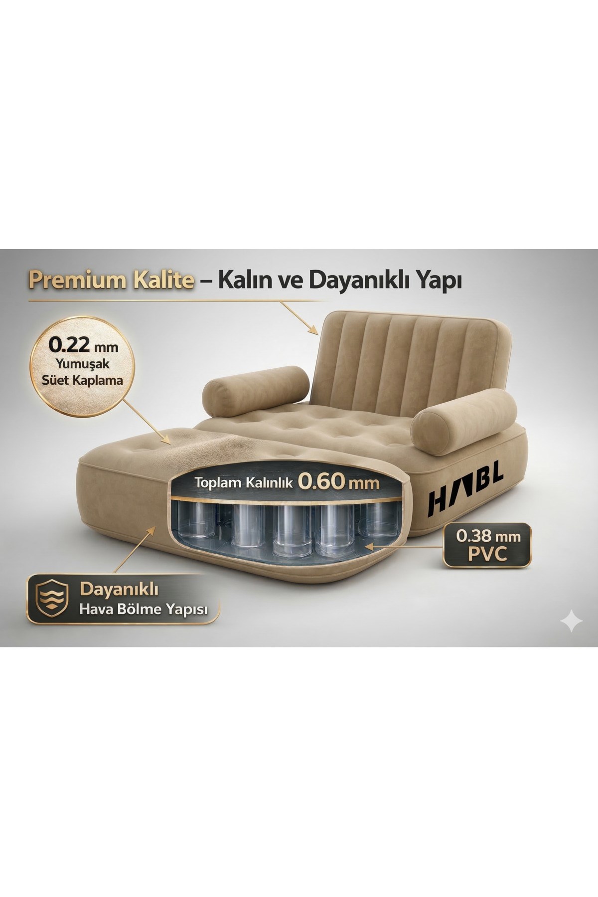 HABL Tek Kişilik 2'si 1 Arada Şarjlı Şişme Koltuk ve Yatak 190x100x65