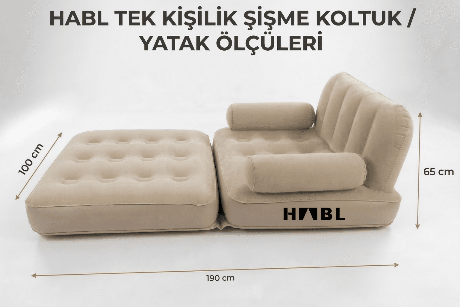 HABL Tek Kişilik 2'si 1 Arada Şarjlı Şişme Koltuk ve Yatak 190x100x65
