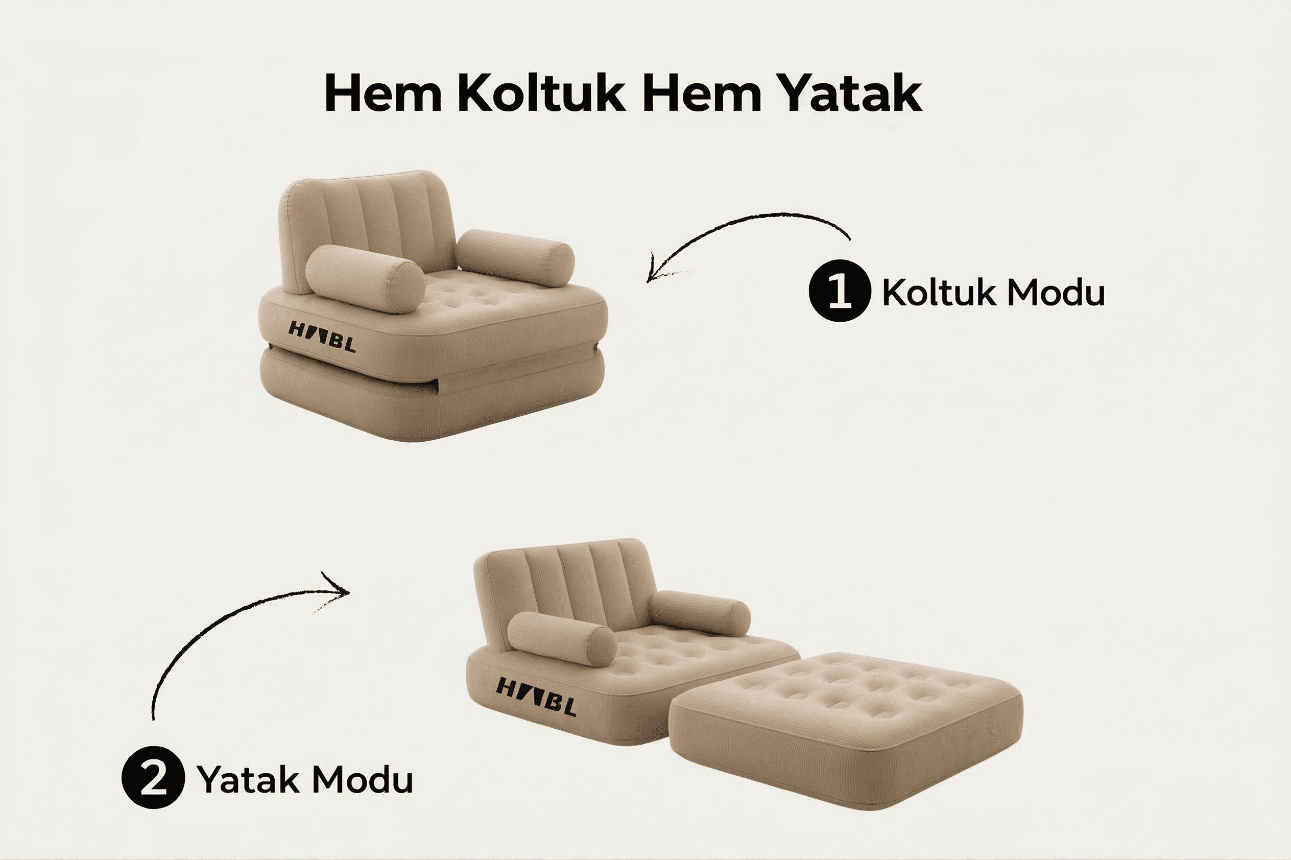 HABL Tek Kişilik 2'si 1 Arada Şarjlı Şişme Koltuk ve Yatak 190x100x65