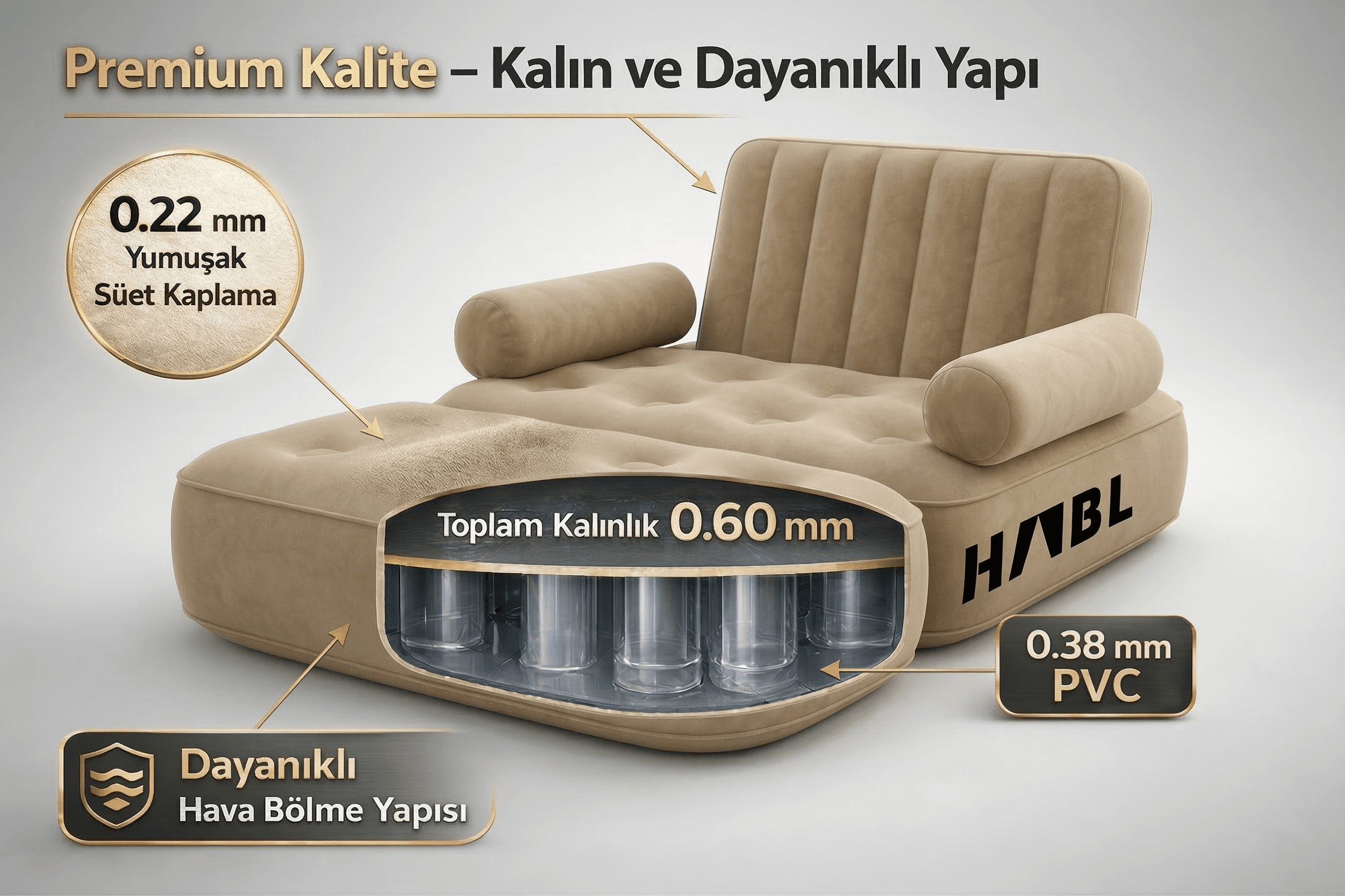 HABL Tek Kişilik 2'si 1 Arada Şarjlı Şişme Koltuk ve Yatak 190x100x65