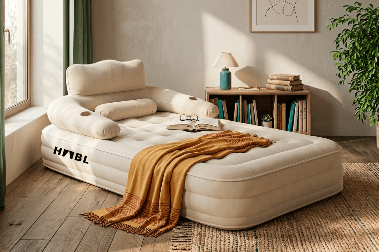 HABL Tek Kişilik Otomatik Şişme Yatak Çıkarılabilir Başlıklı Kamp ve Misafir Yatağı 190x99x40cm