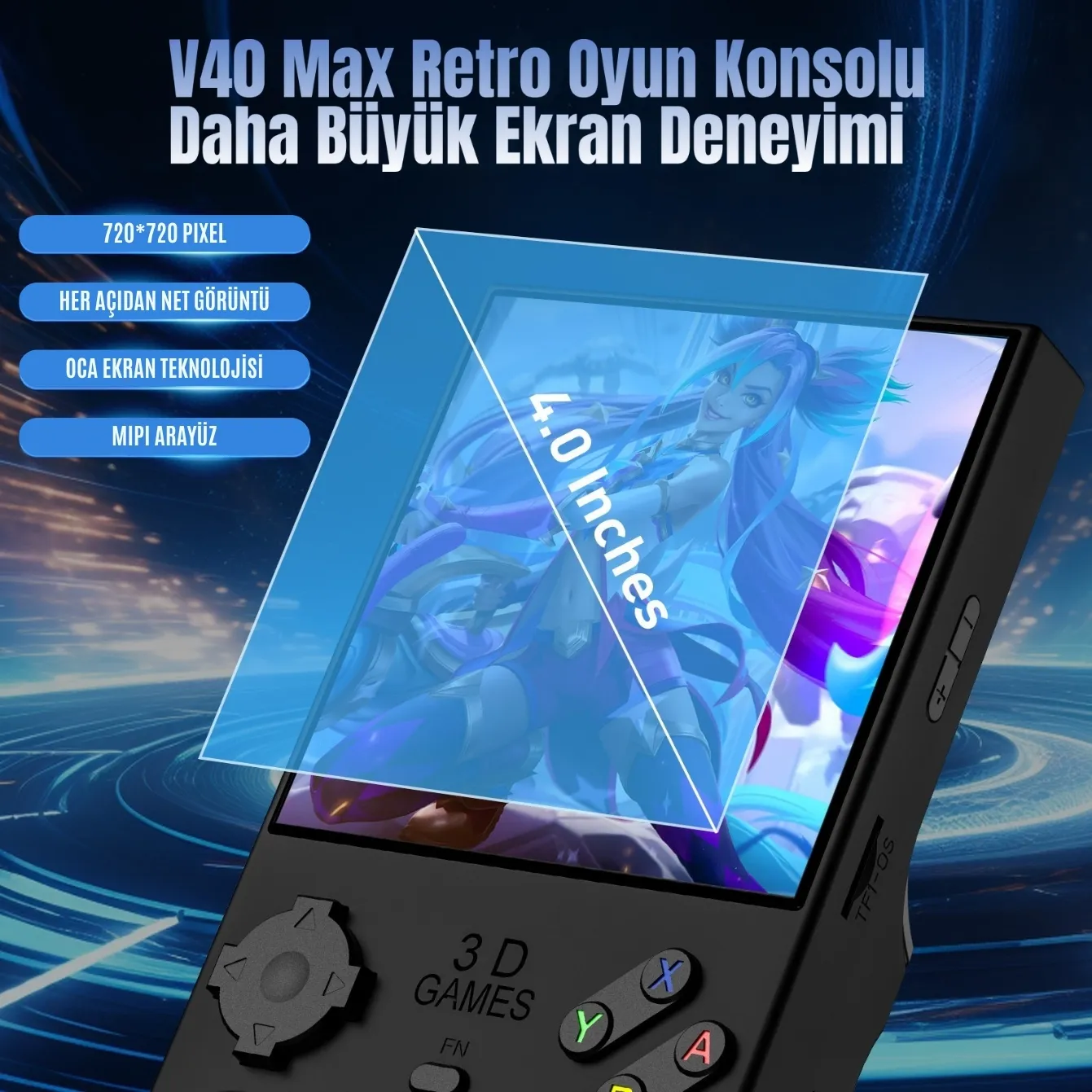Habl V40 Max Arkos 2.0 +40.000 Oyunlu El Konsolu 256 GB Taşınabilir Retro Oyun Konsolu Mavi