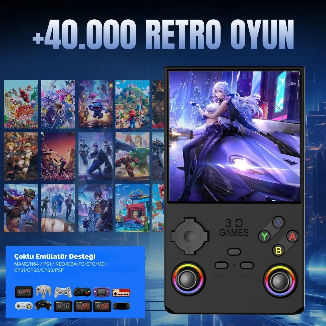 Habl V40 Max Arkos 2.0 +40.000 Oyunlu El Konsolu 256 GB Taşınabilir Retro Oyun Konsolu Kırmızı