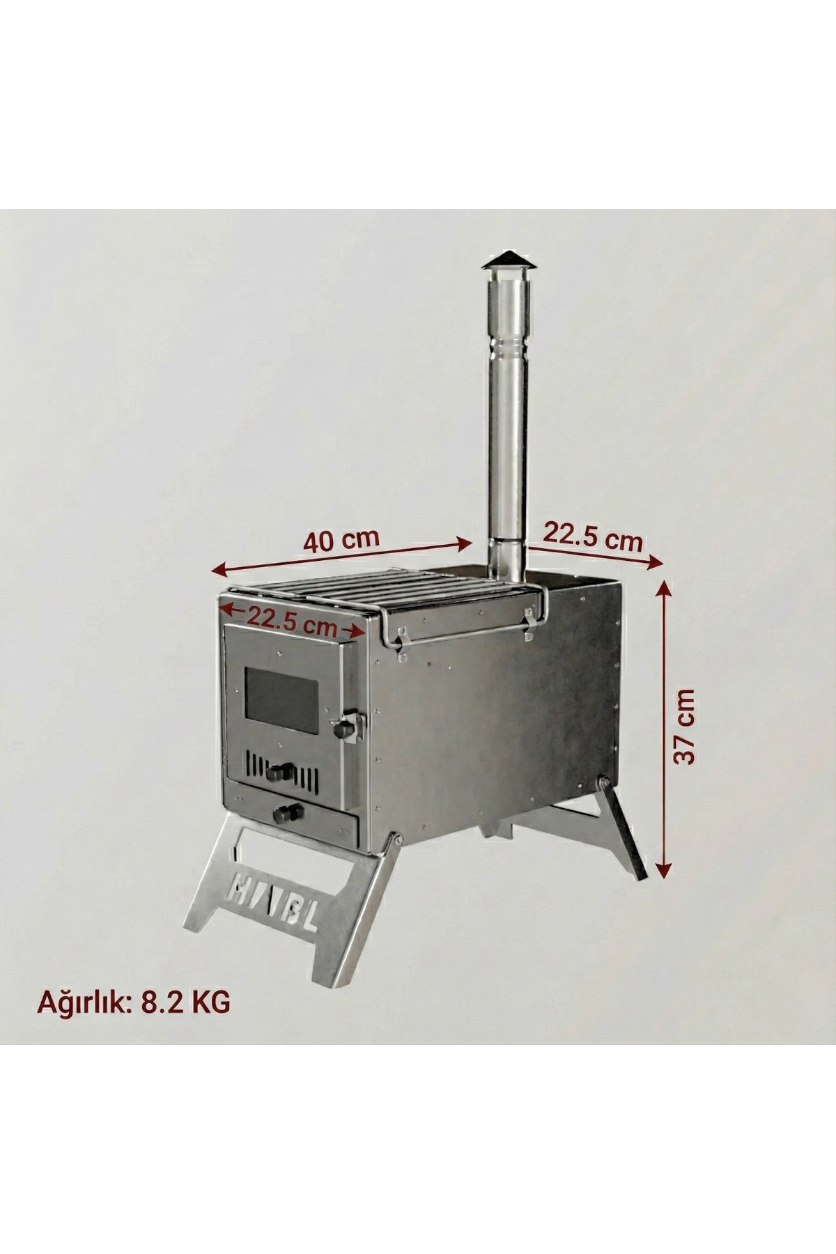 Krom Çift Askılı Çadır Sobası - Kül Hazneli | 430 Krom, 1.50 mm Sac, Kamp ve Outdoor Soba Seti