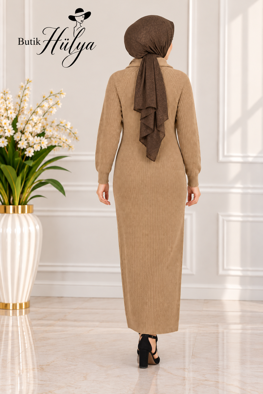 26133 Triko Elbise Taba