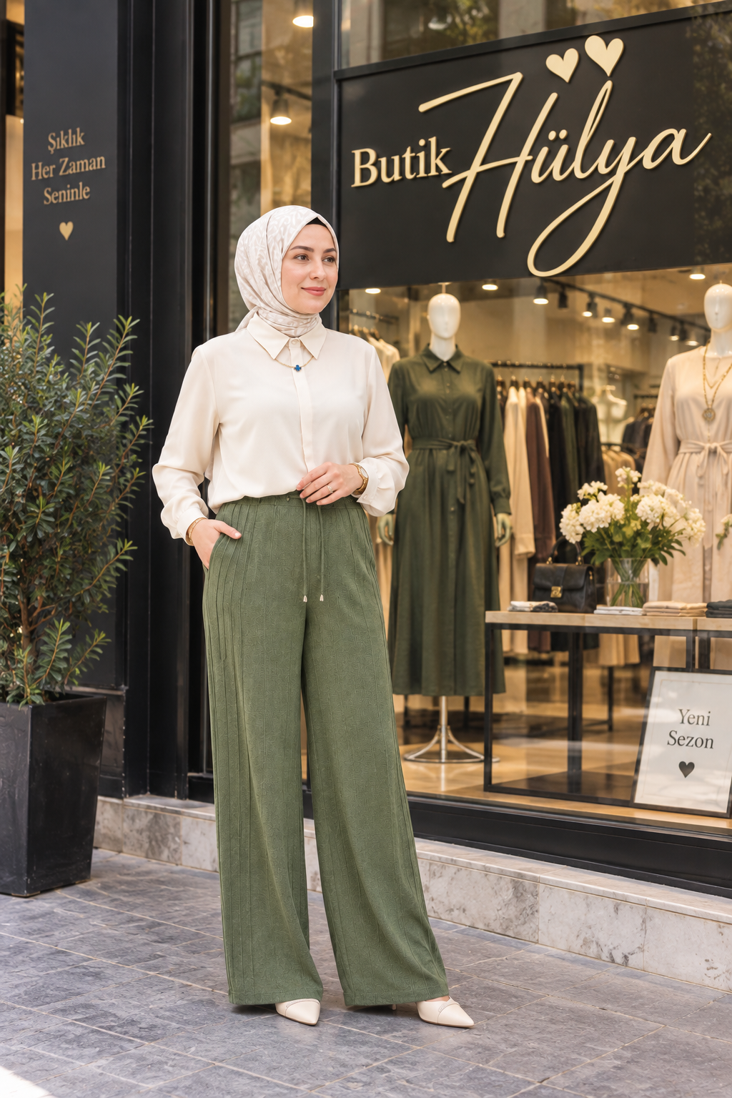 28110 Nubuk Modal Kumaş Pantolon Yeşil