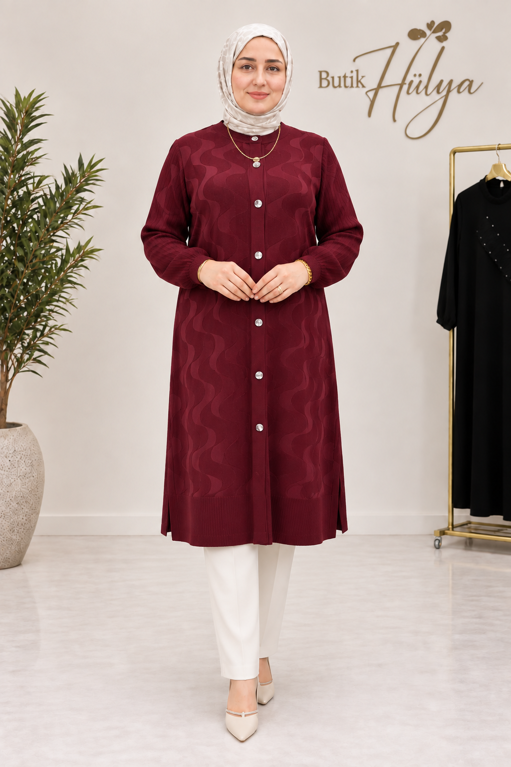 35108 Zehra Merserize Hırka  bordo