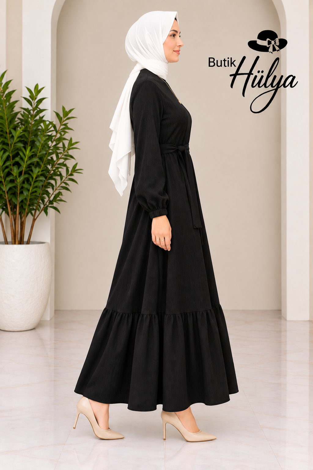 Ahu Fitilli Elbise Siyah 26122