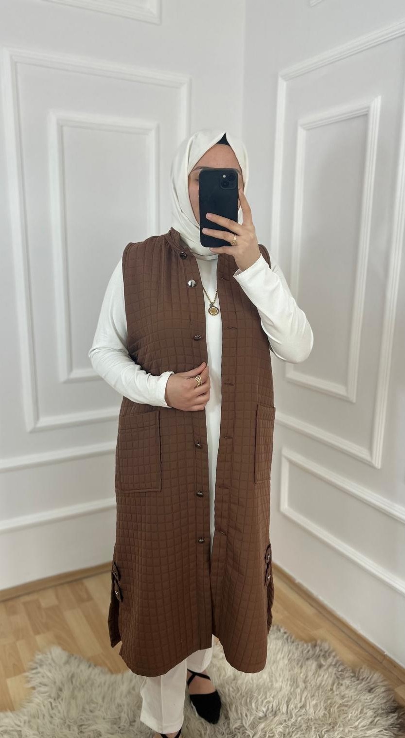 Asil kapitone yelek kahverengi 31102