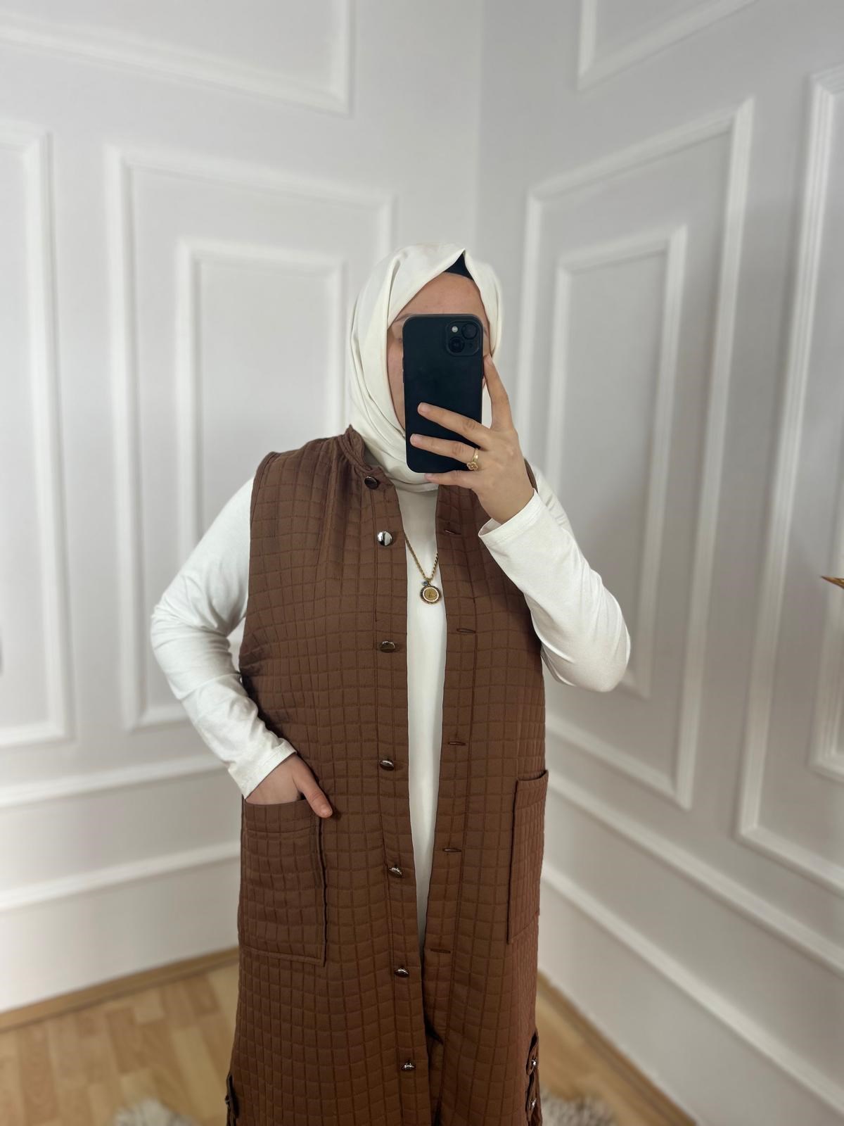 Asil kapitone yelek kahverengi 31102