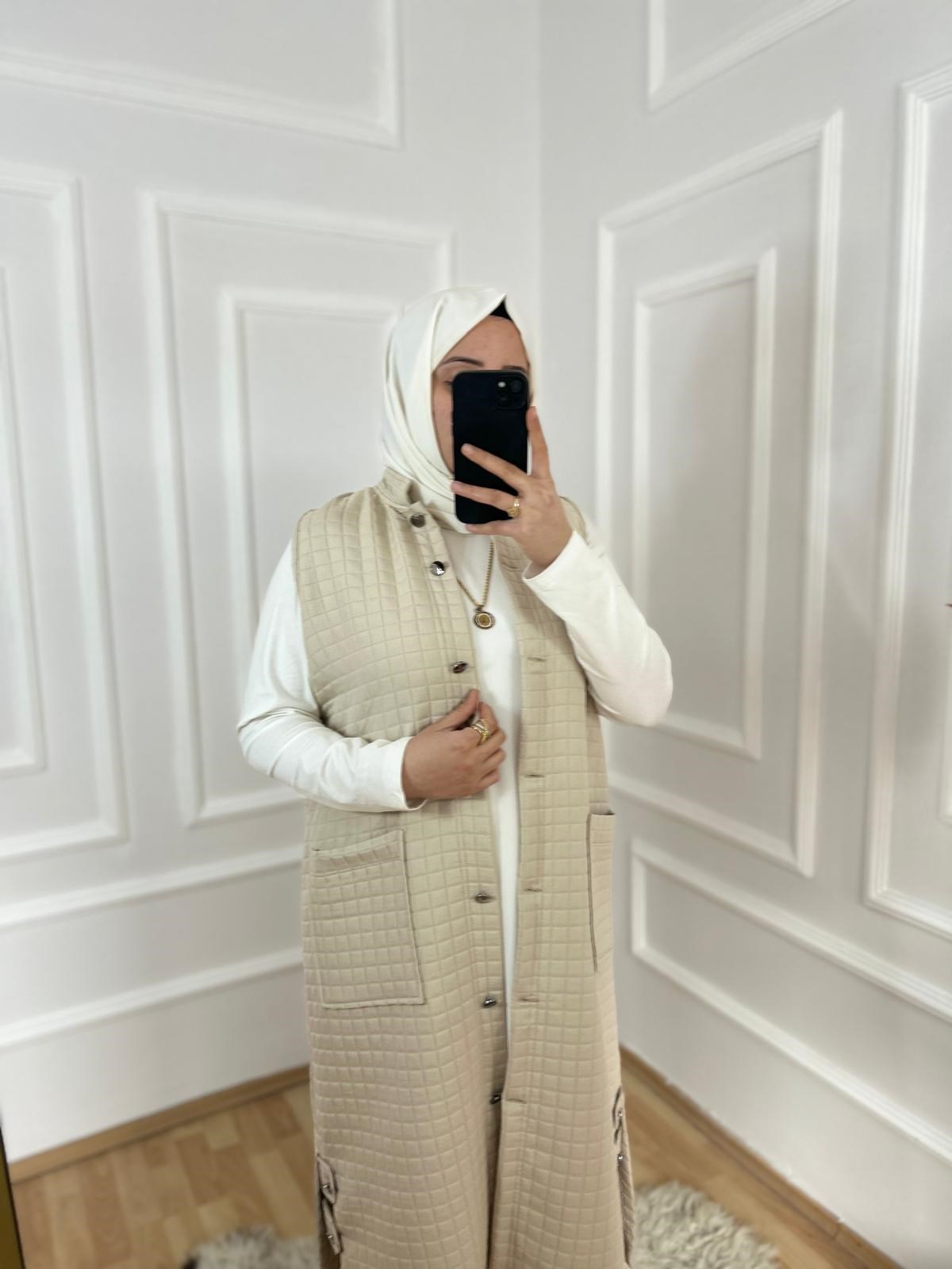 Asil kapitone yelek krem 31102