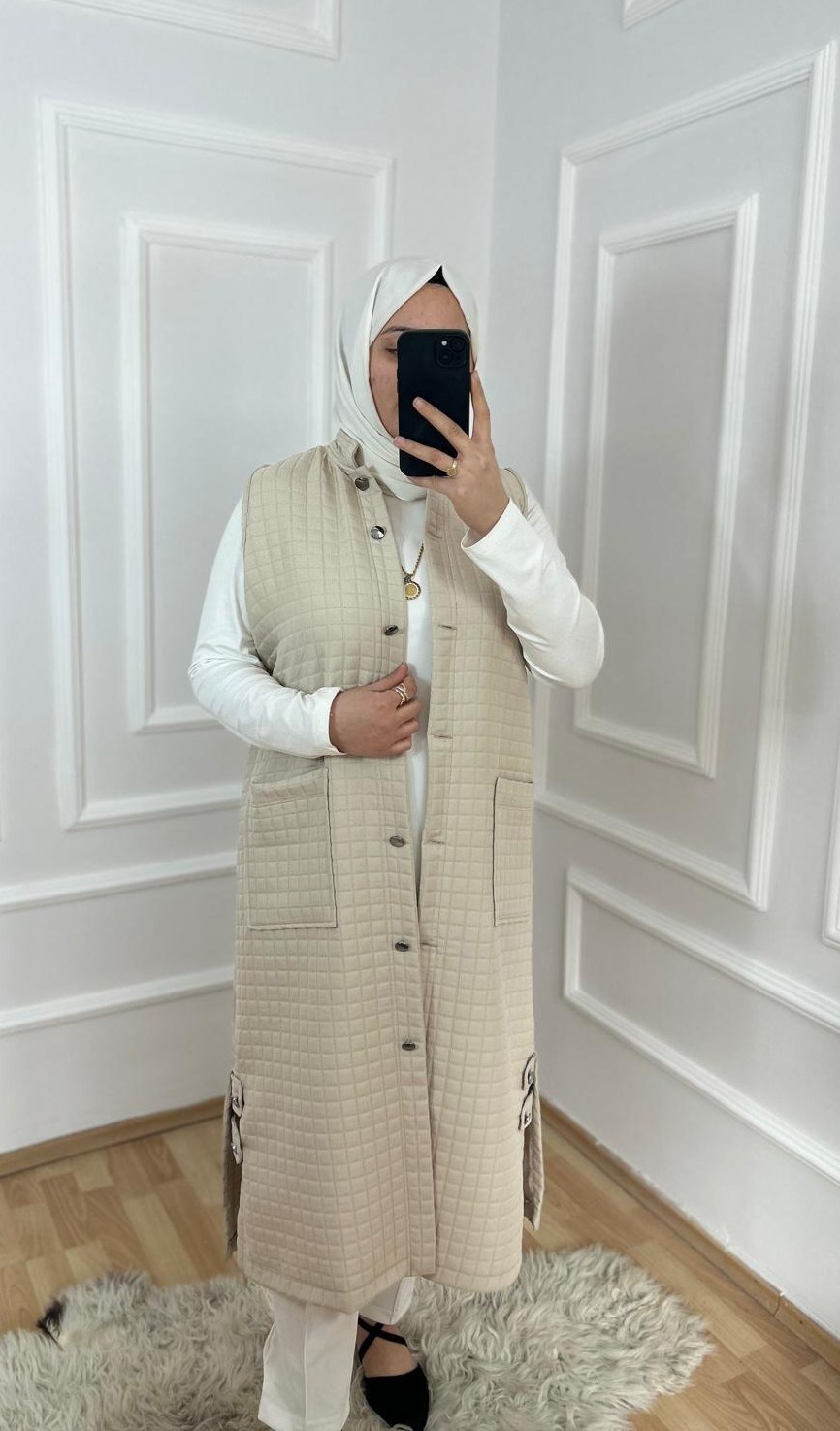 Asil kapitone yelek krem 31102