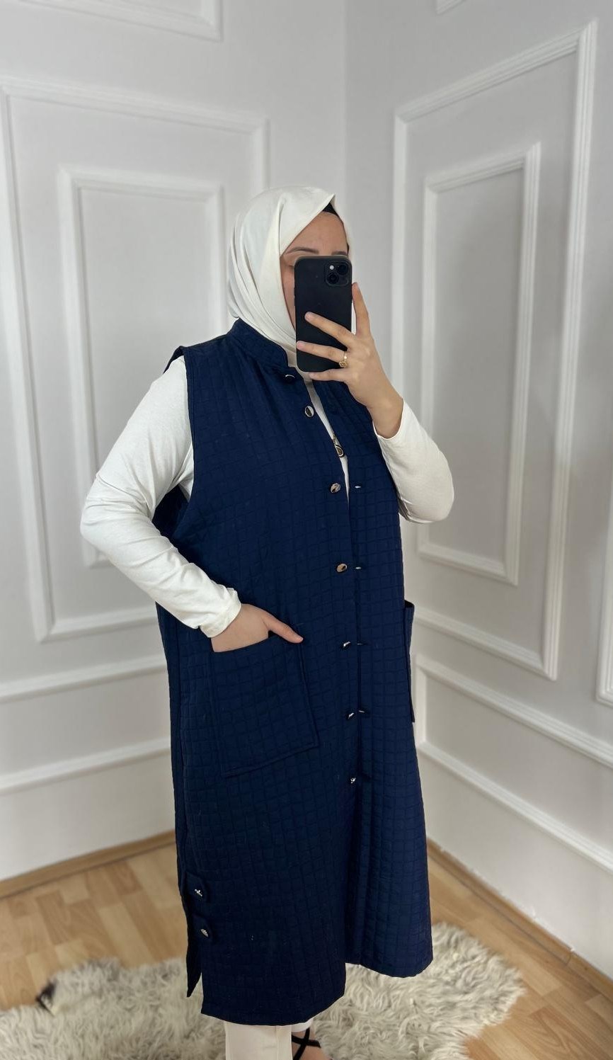 Asil kapitone yelek lacivert 31102