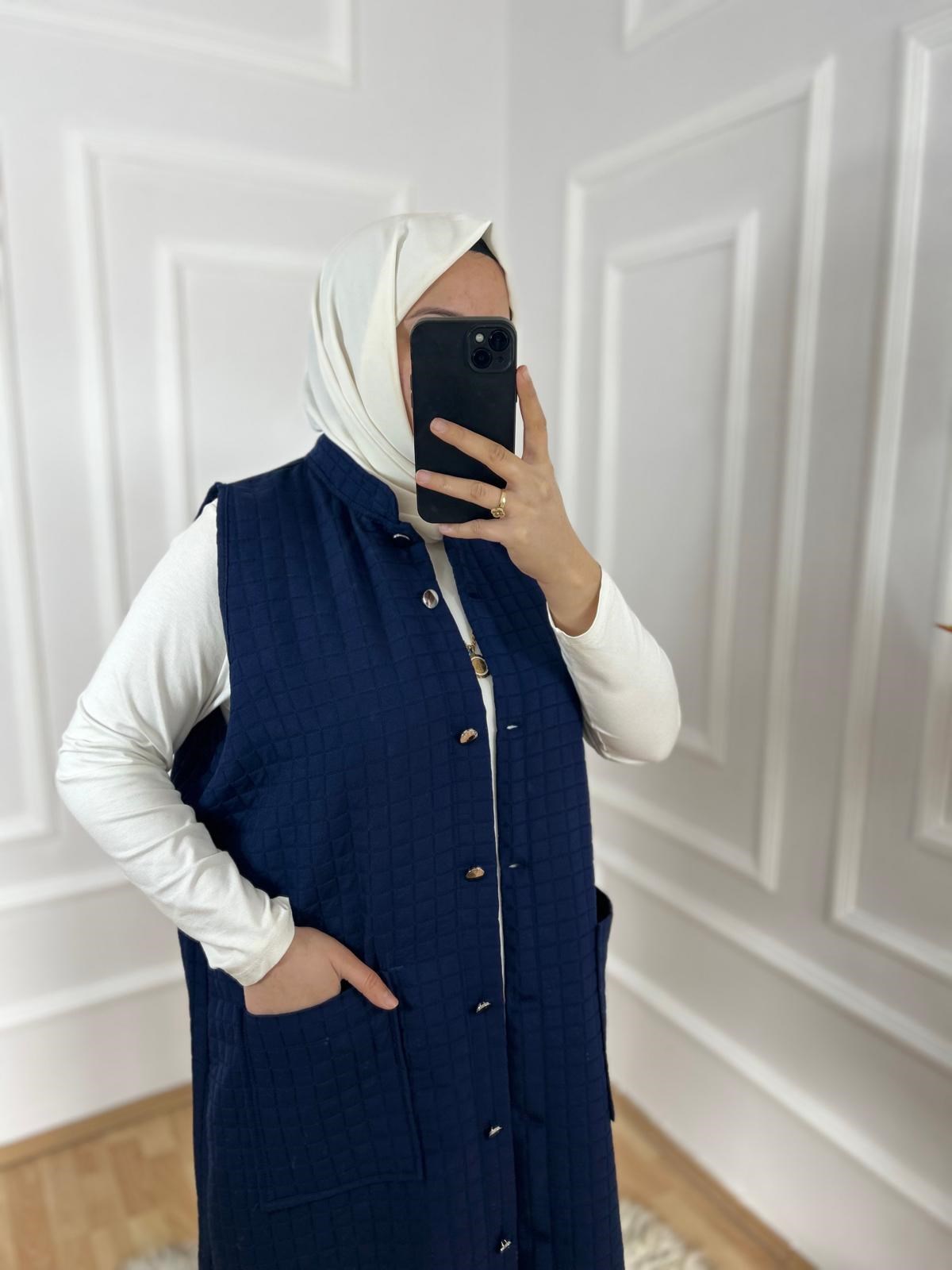 Asil kapitone yelek lacivert 31102
