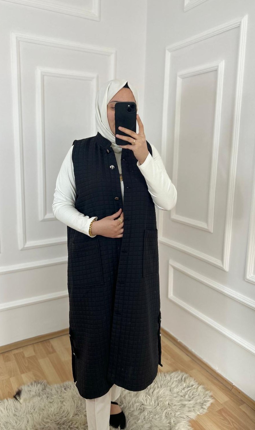 Asil kapitone yelek siyah 31102