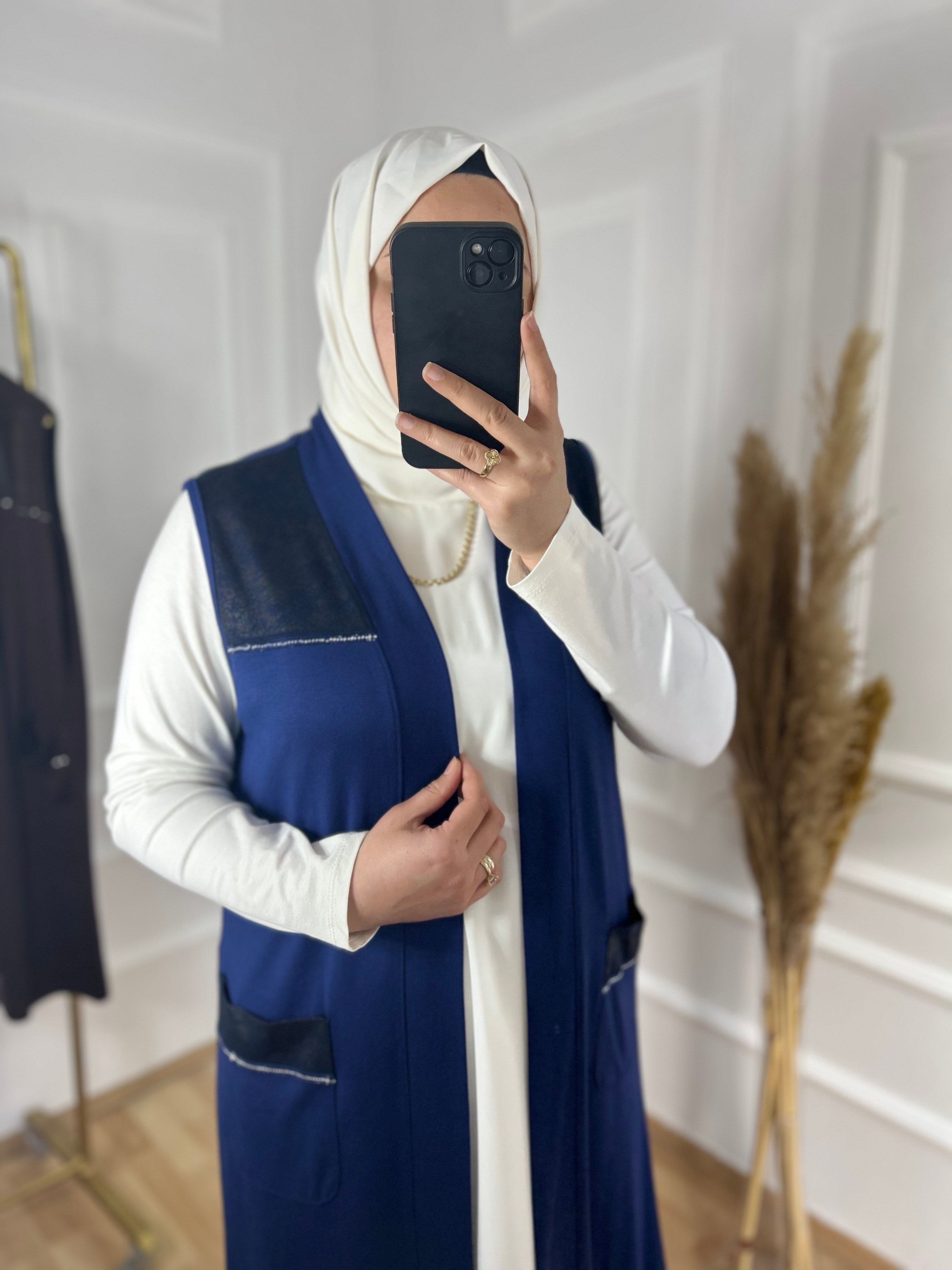 Asude deri detaylı yelek lacivert 31101
