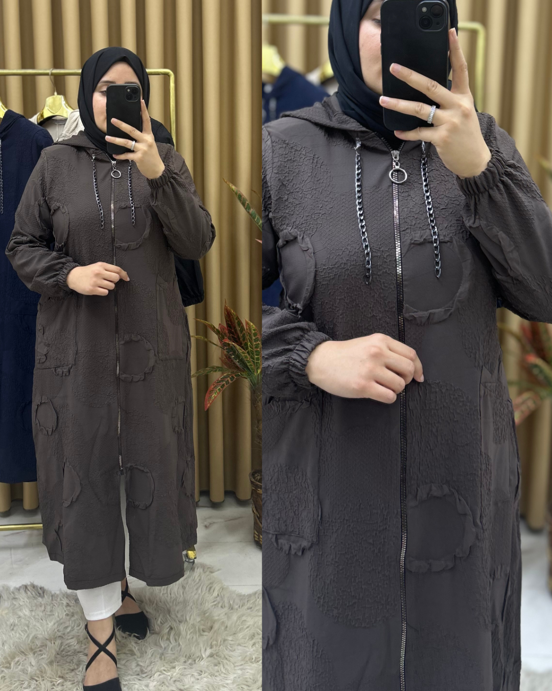 Azra Jakarlı Kabartmalı Zincirli Kap Kahverengi 30106