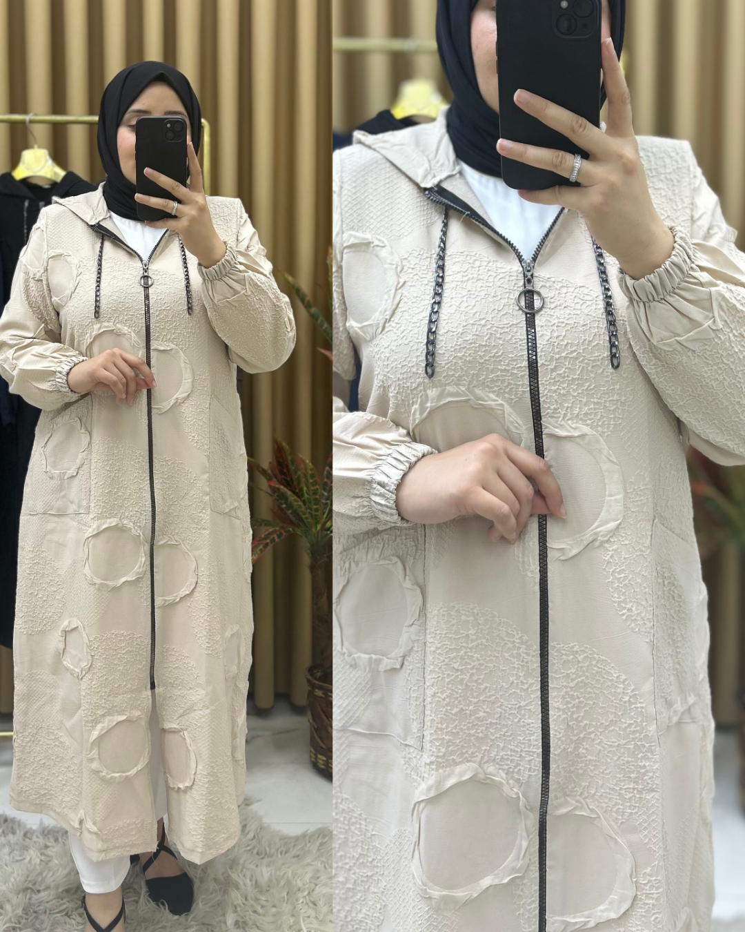 Azra Jakarlı Kabartmalı Zincirli Kap Krem 30106