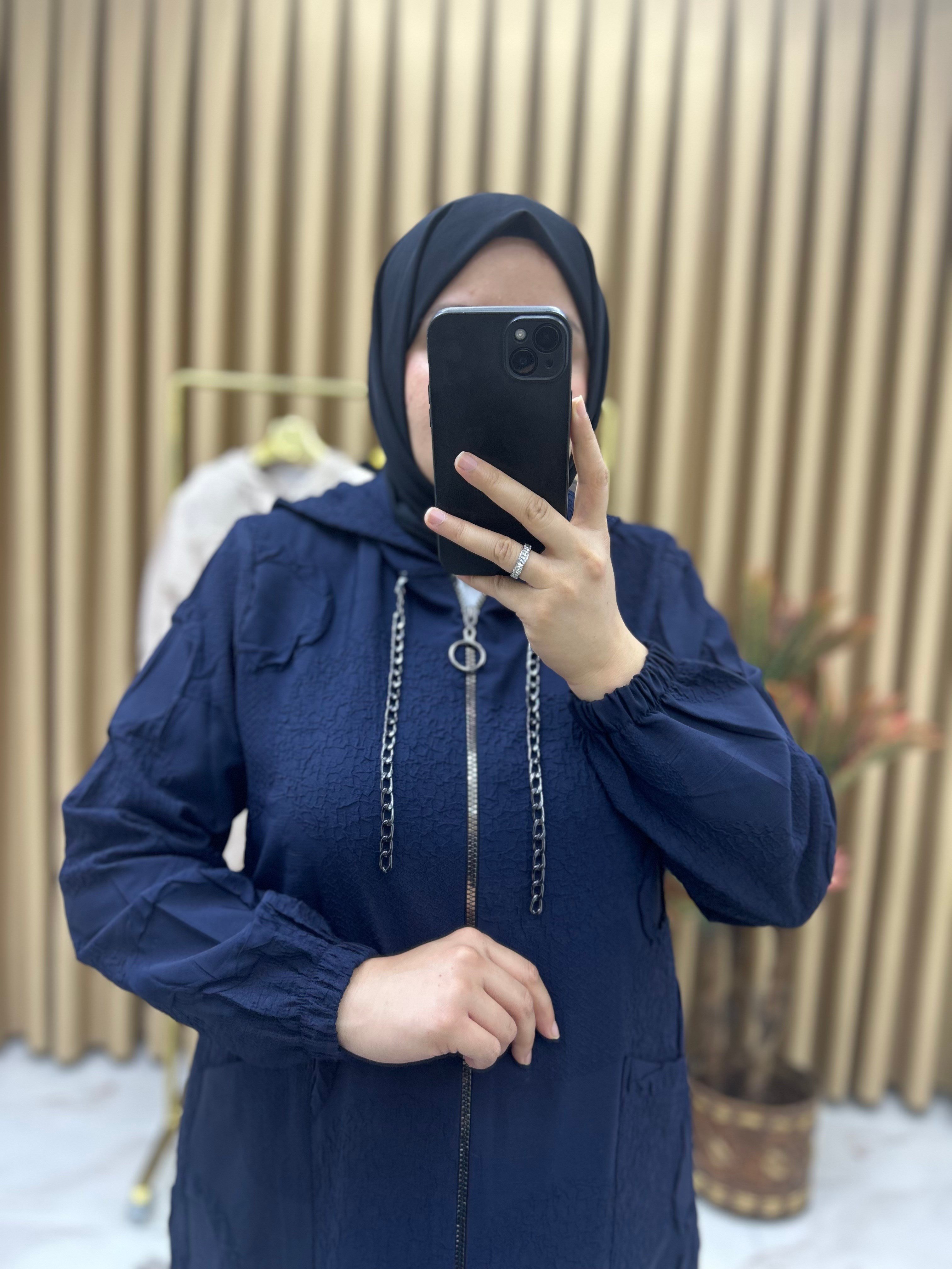 Azra Jakarlı Kabartmalı Zincirli Kap Lacivert 30106