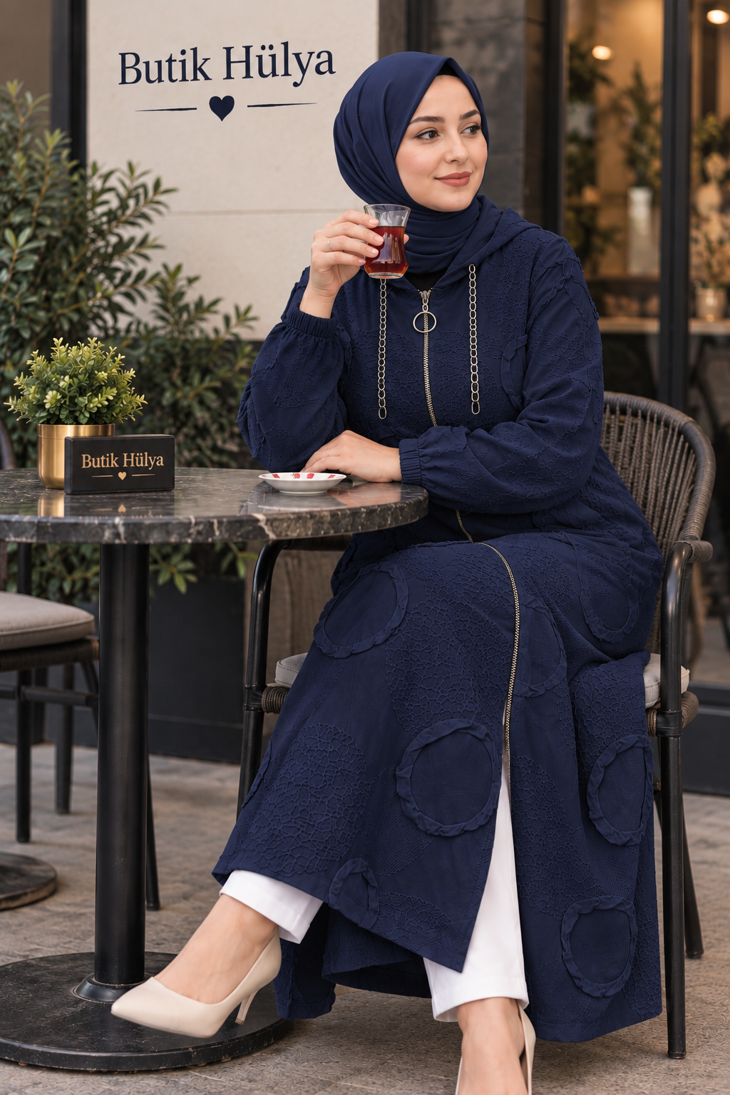 Azra Jakarlı Kabartmalı Zincirli Kap Lacivert 30109