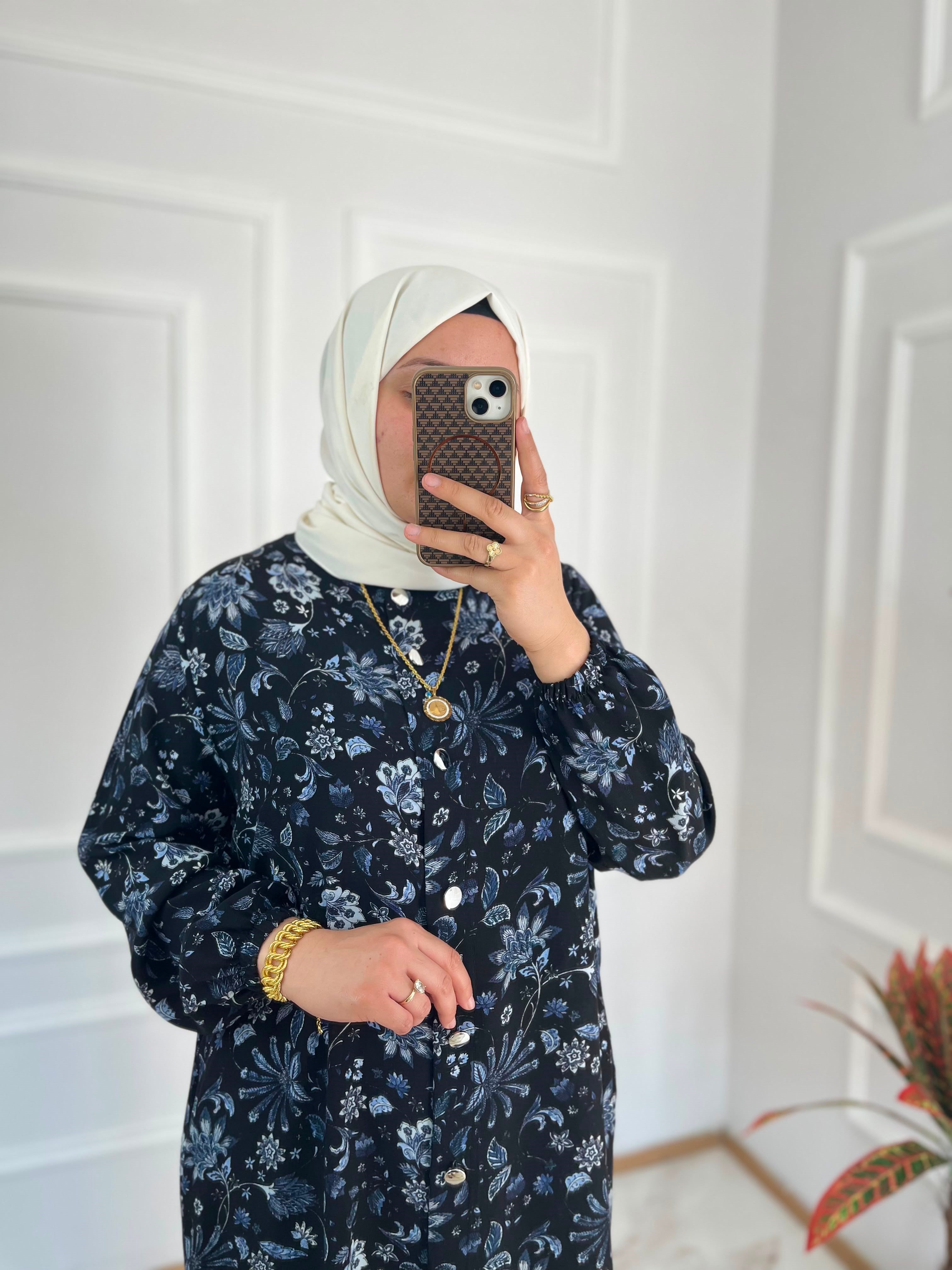 Ebruli Tunik Çiçekli Lacivert 32117