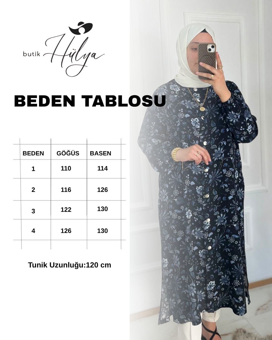 Ebruli Tunik Çiçekli Lacivert 32117