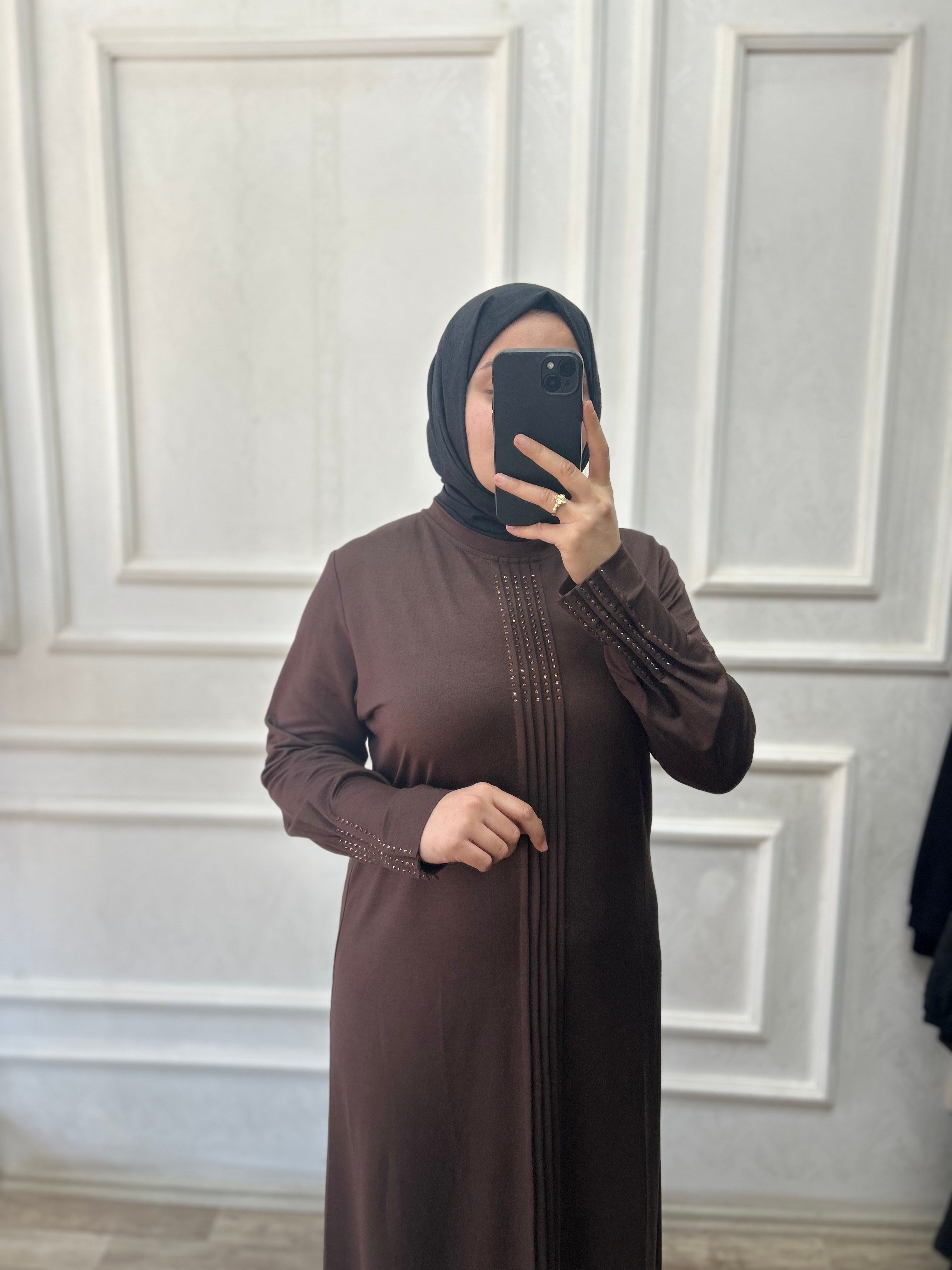 Elif Nervürlü Elbise Acı Kahve 