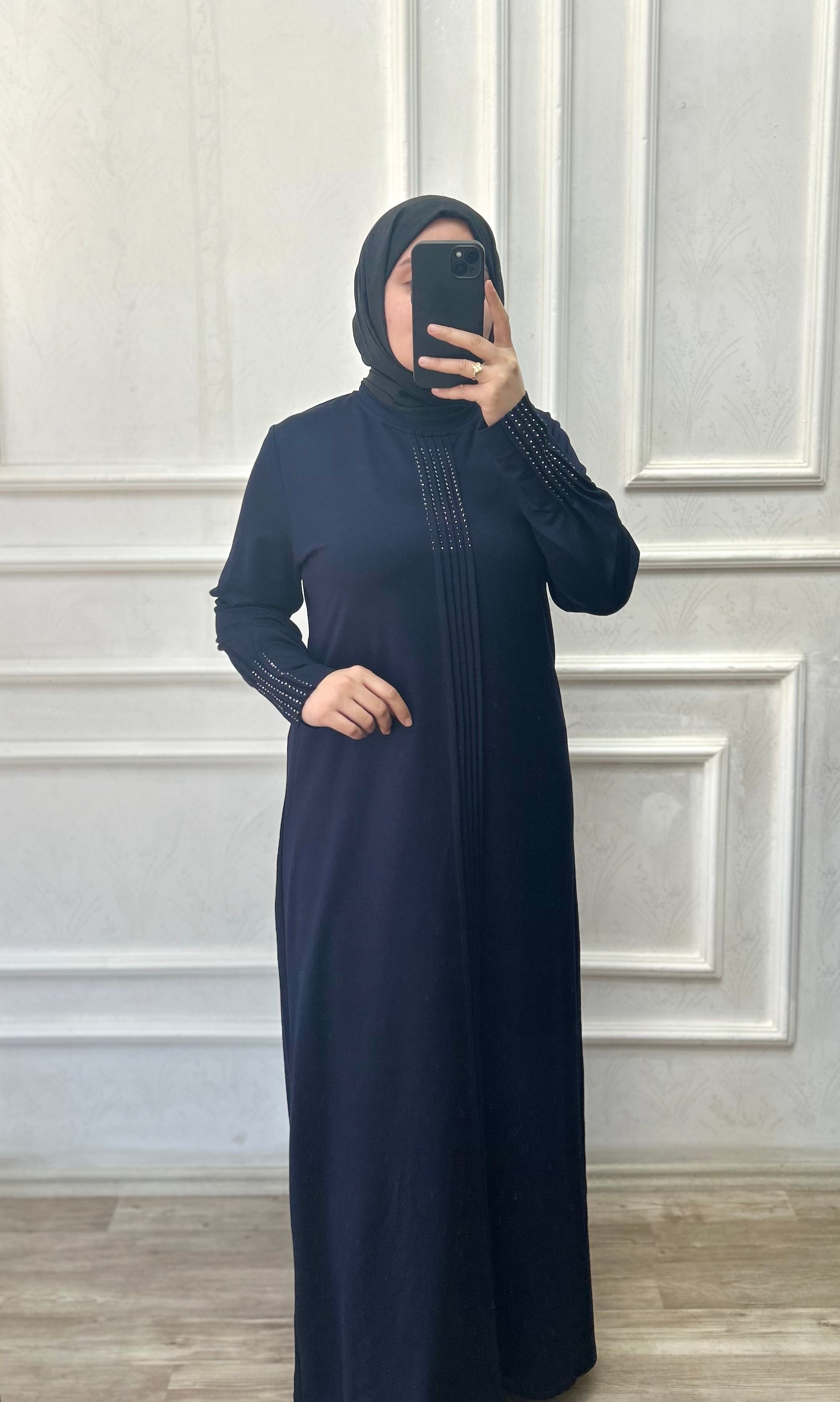 Elif Nervürlü Elbise  Lacivert 26107