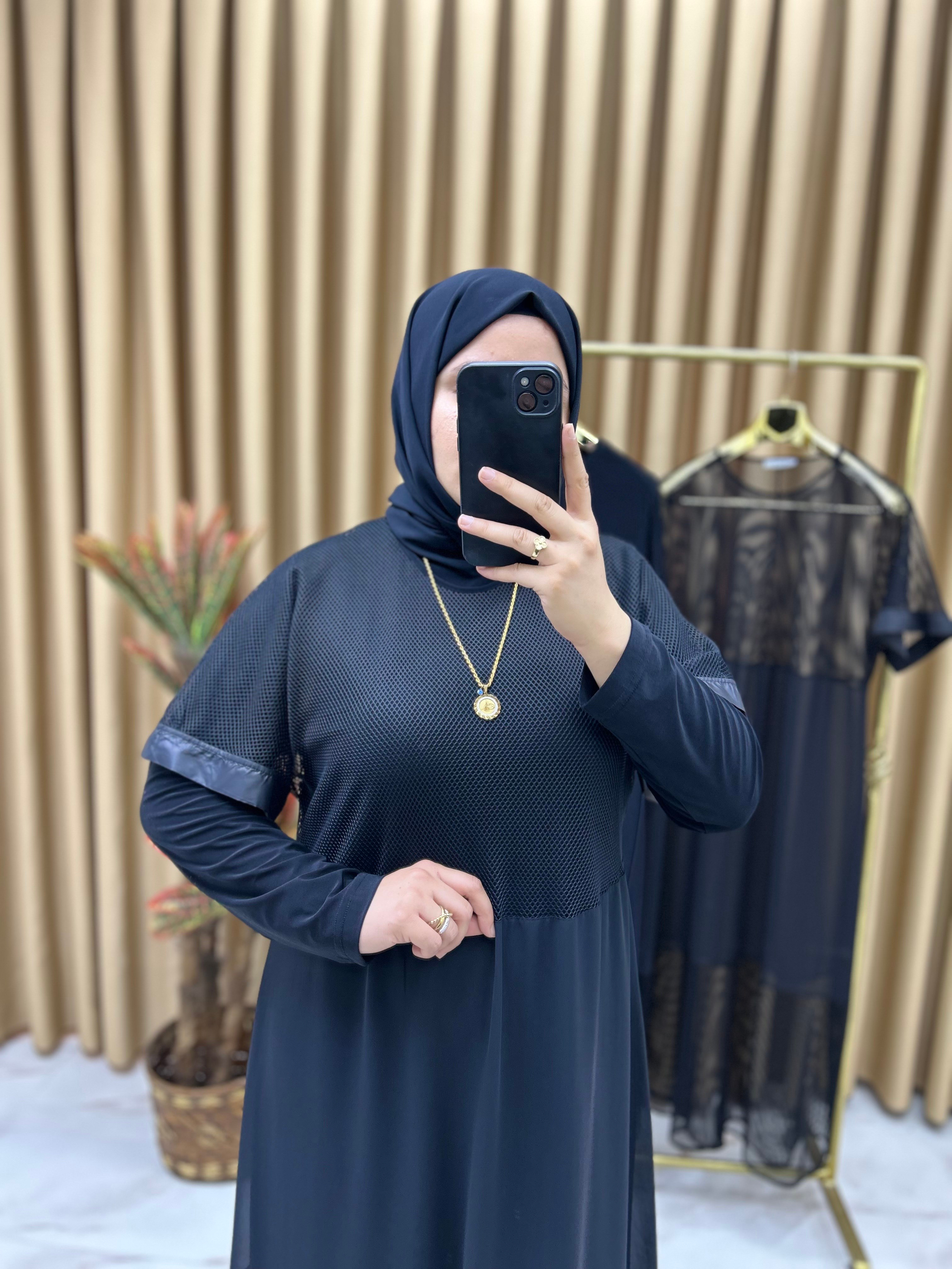 Fileli Sandy Kumaş Elbise Siyah 26112