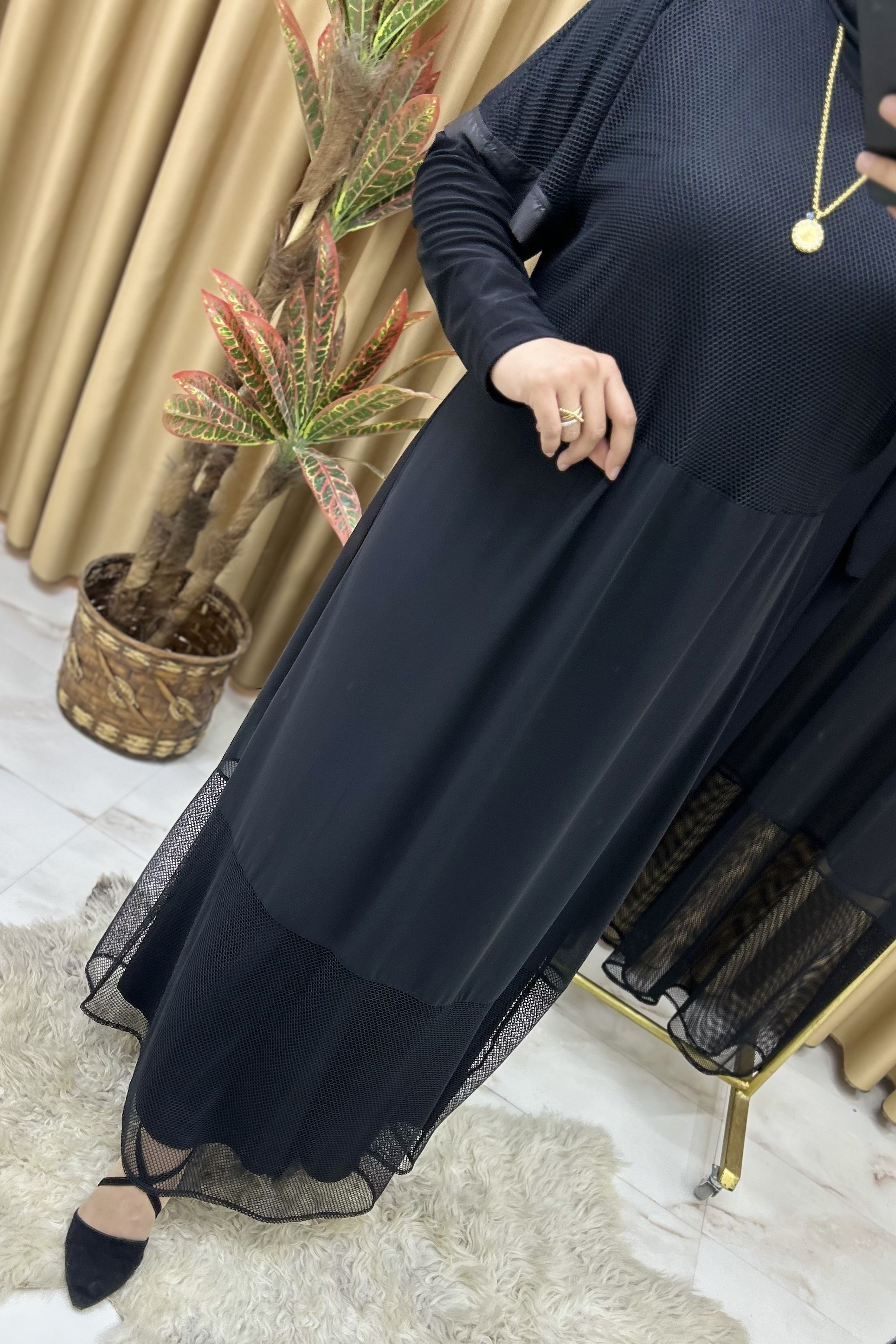 Fileli Sandy Kumaş Elbise Siyah 26112