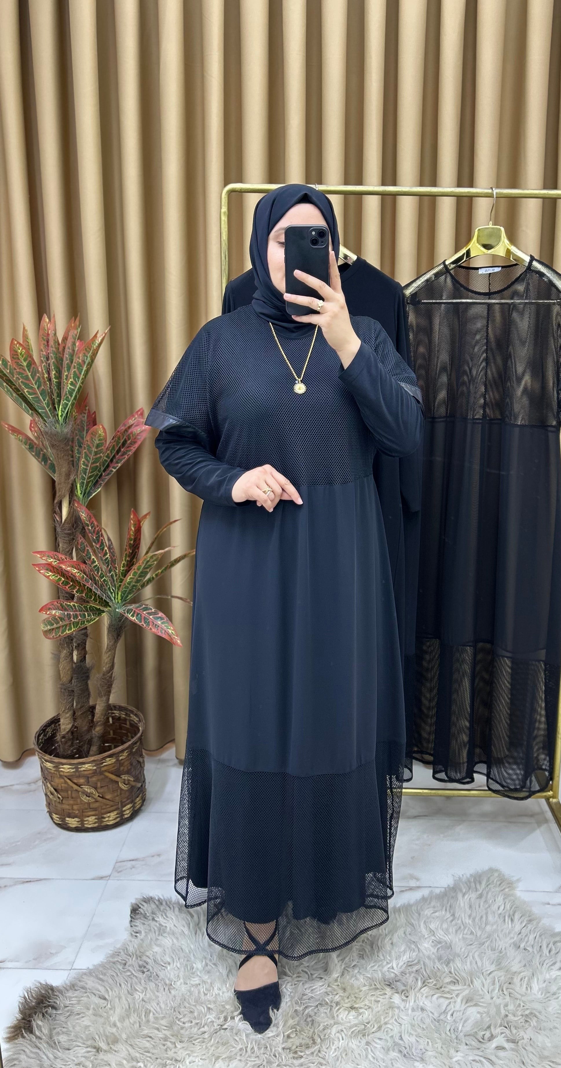 Fileli Sandy Kumaş Elbise Siyah 26112