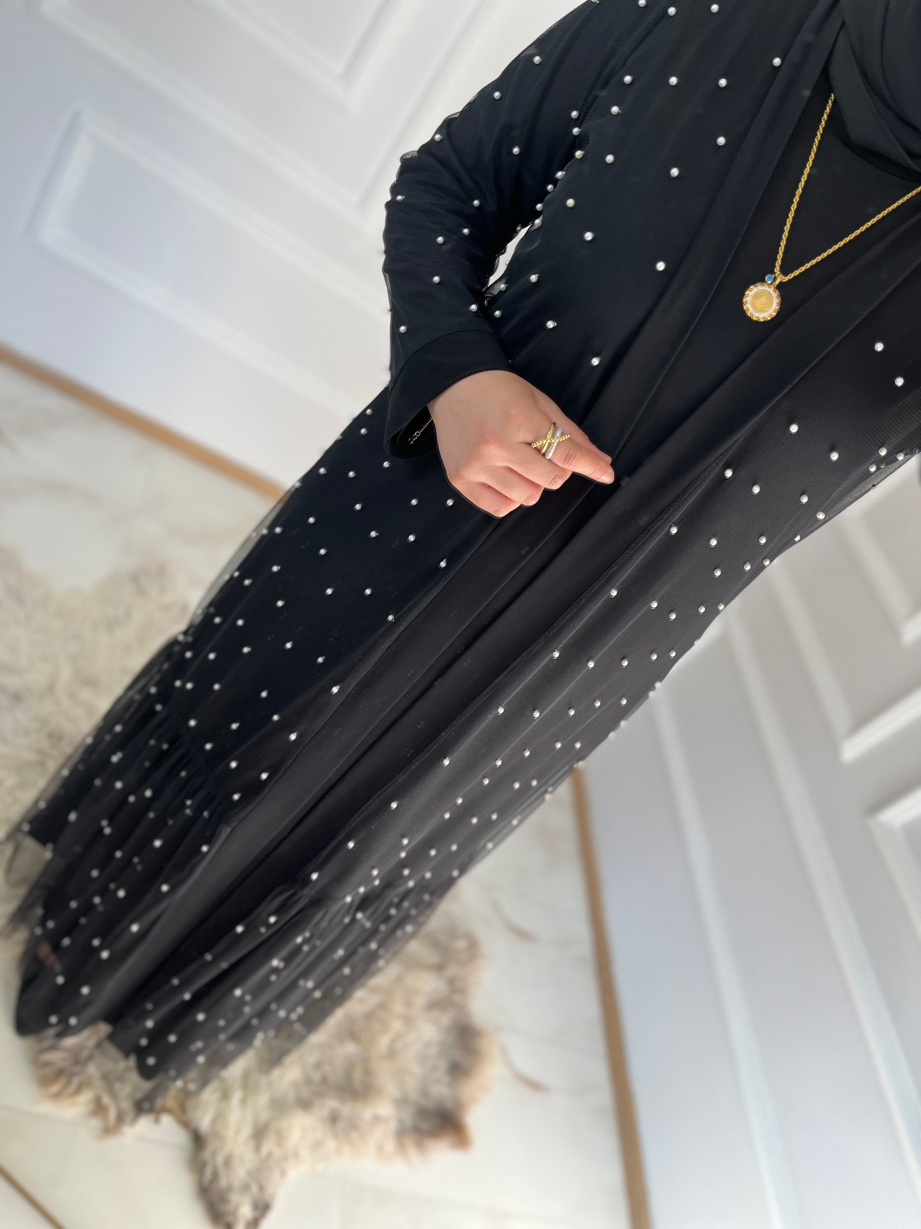 İncili Abaya Siyah 36103