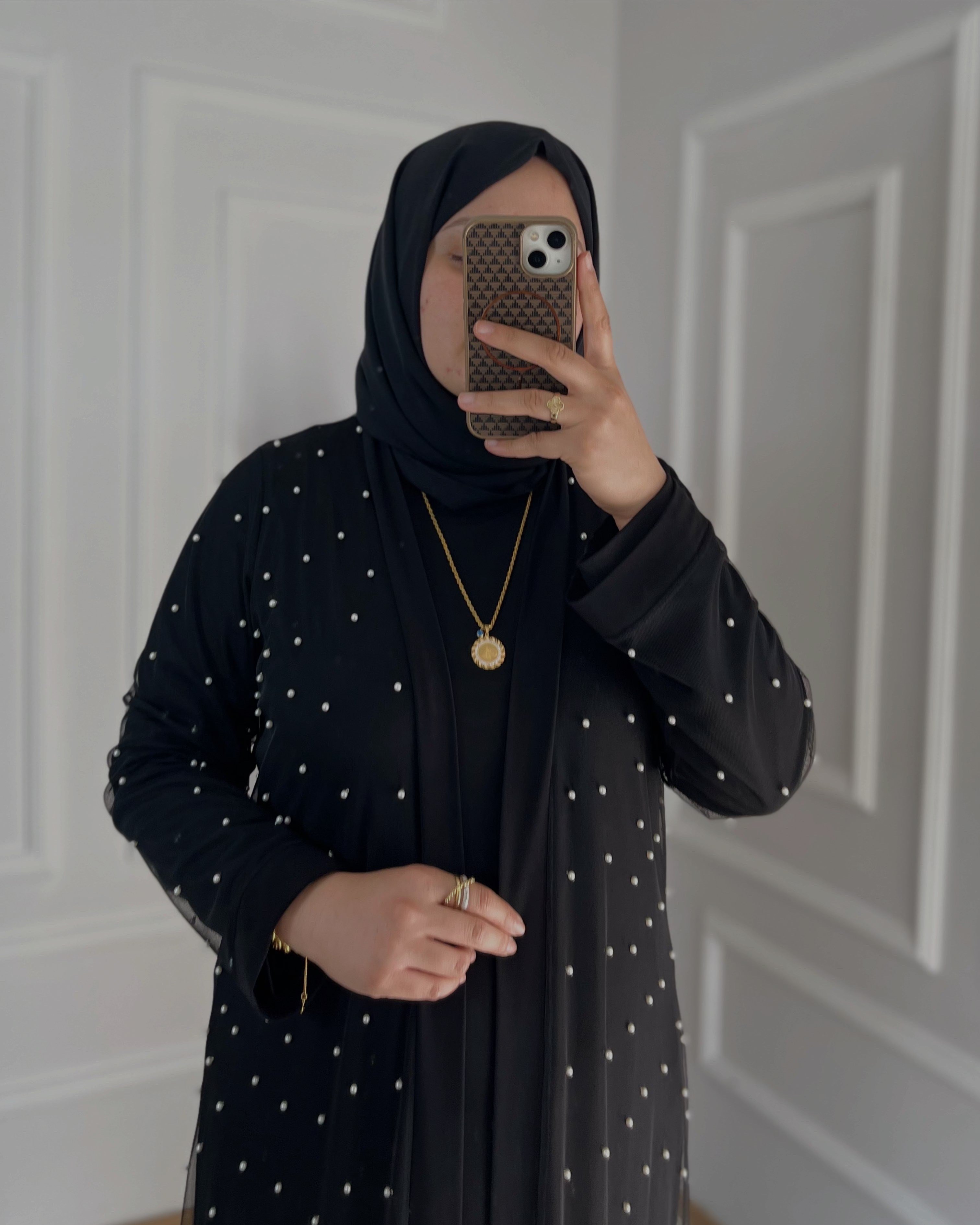 İncili Abaya Siyah 36103