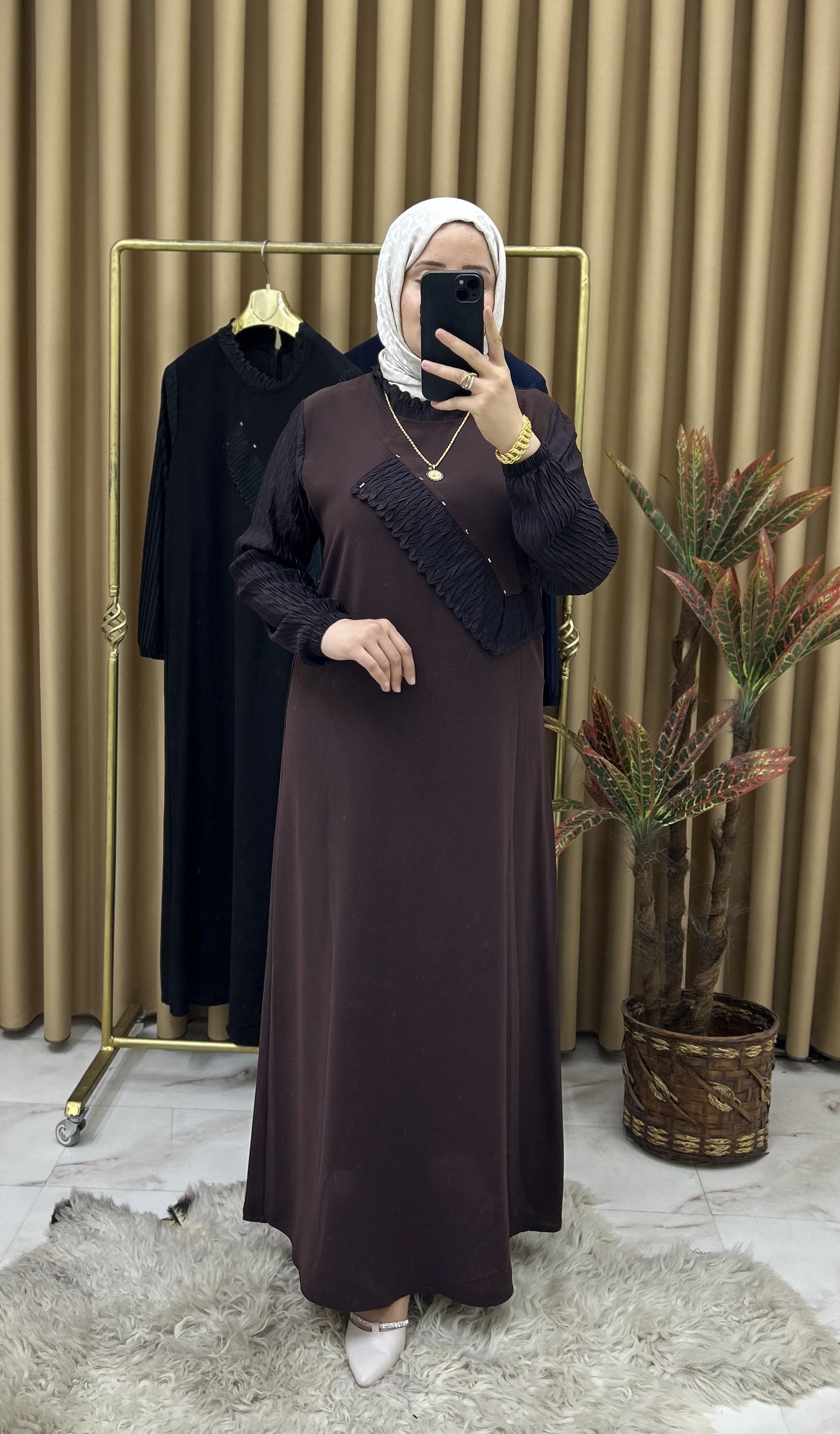 Meryem Özel Tasarım Elbise Kahverengi 26127