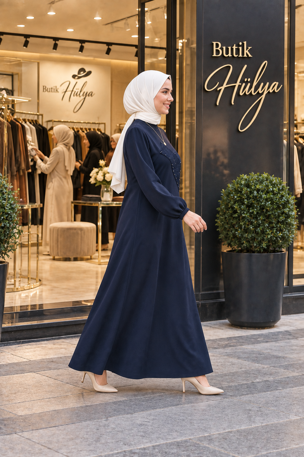 Meryem Özel Tasarım Elbise Lacivert 26127