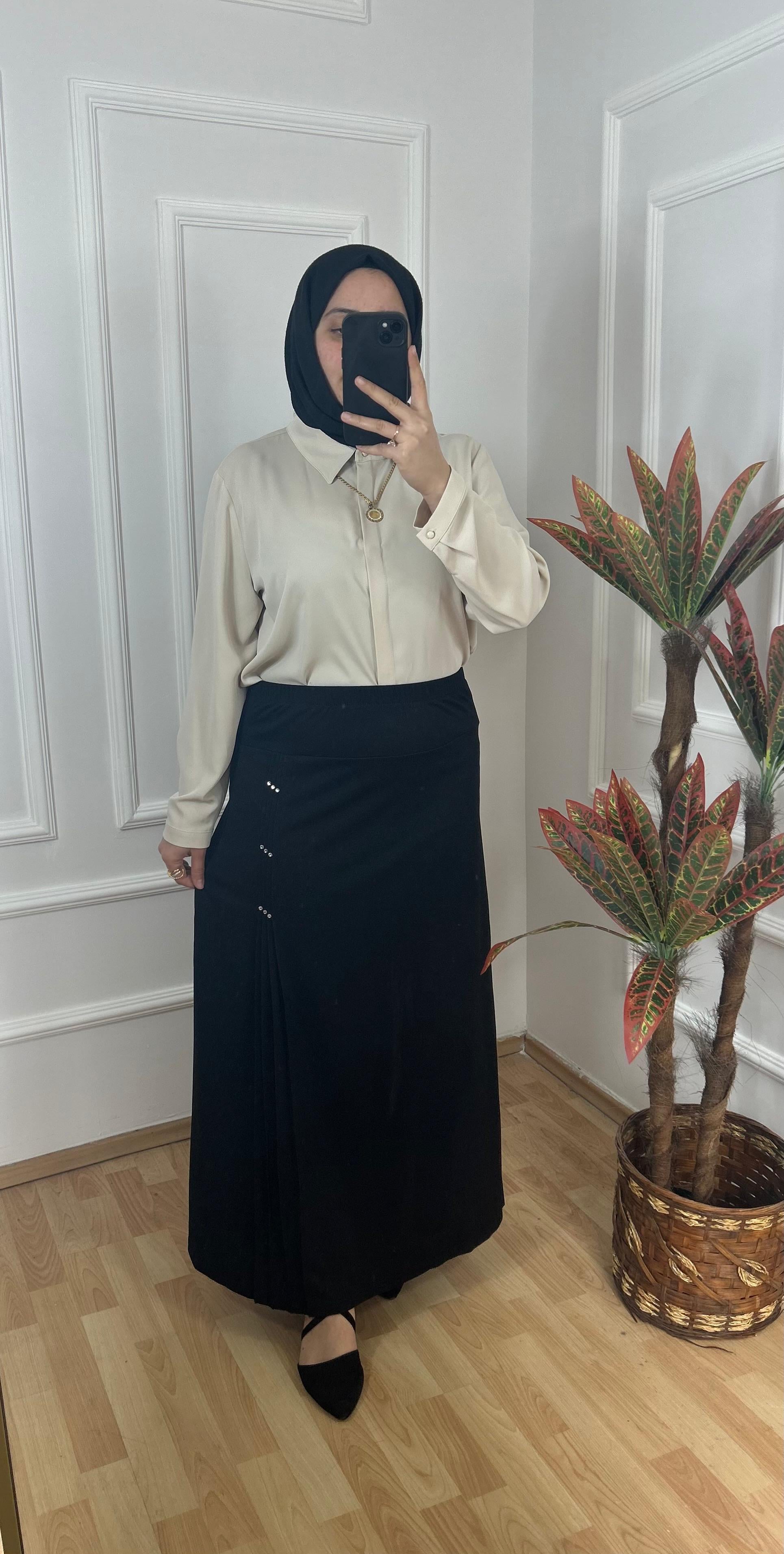 Mihrimah taşlı etek siyah 27107