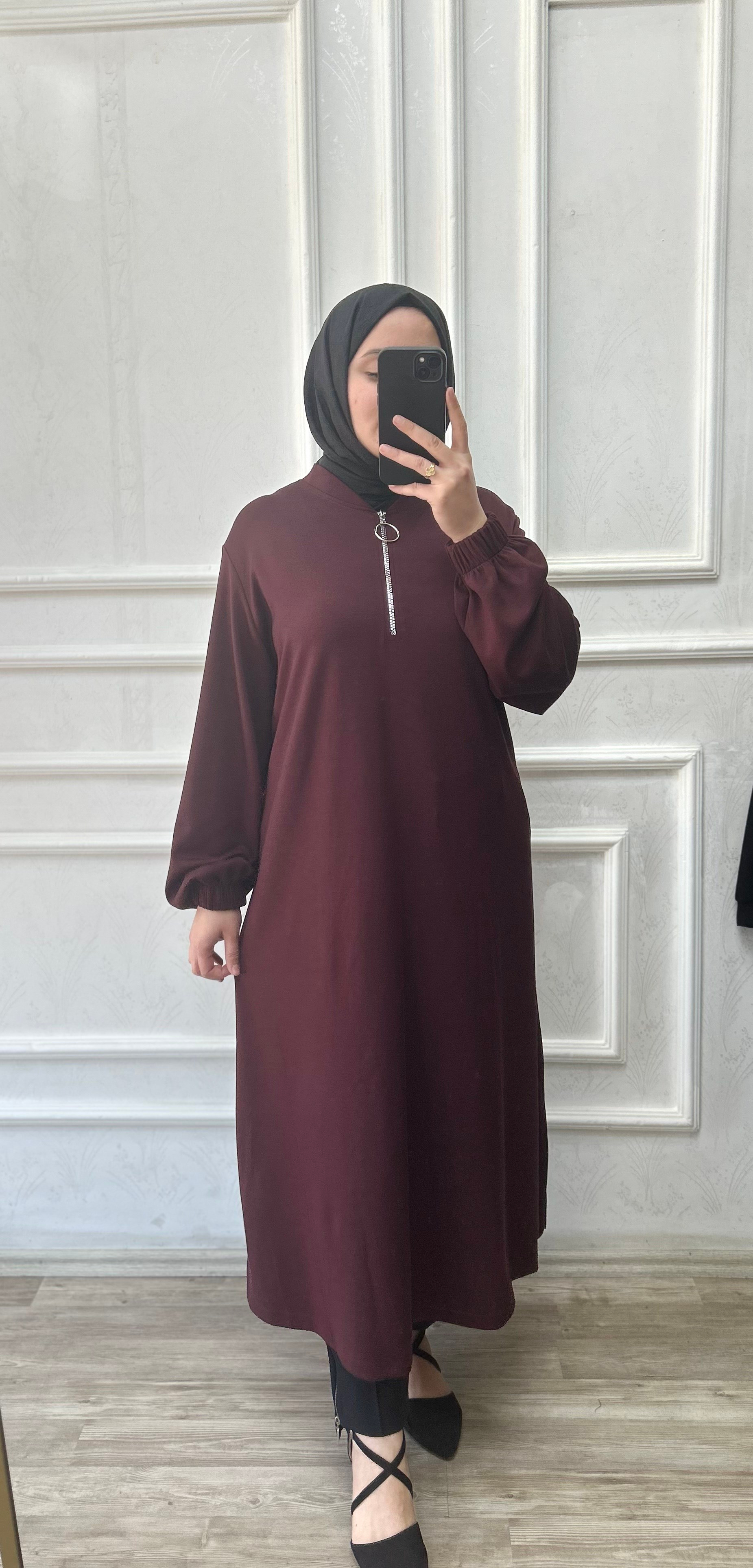 Orkide tunik fermuarlı bordo 32101 